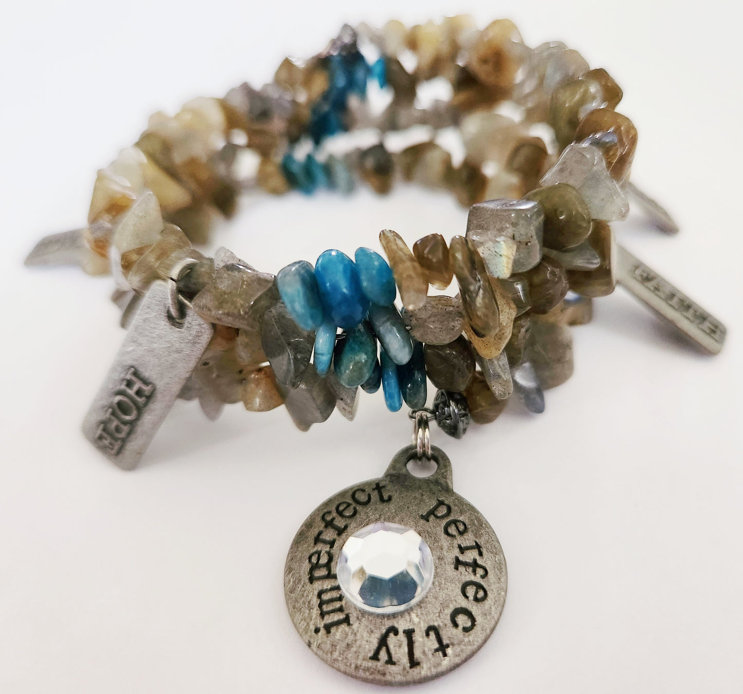 Labradorite and Blue Apatite wire wrap bracelet