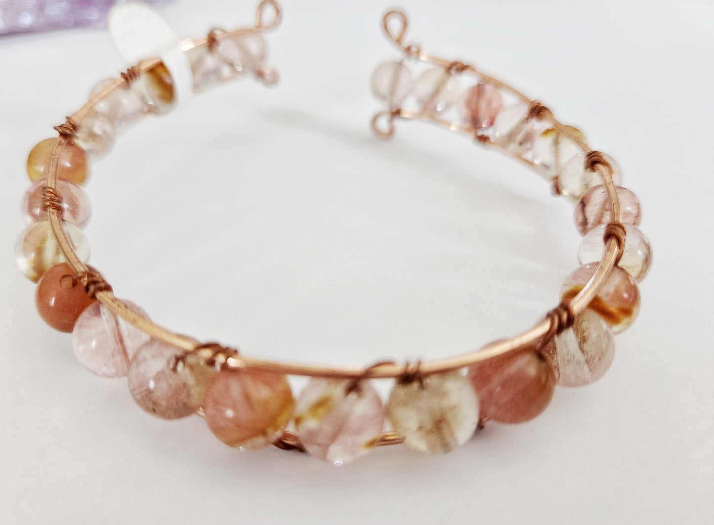 Pink and orange beaded adjustable cuff bracelet