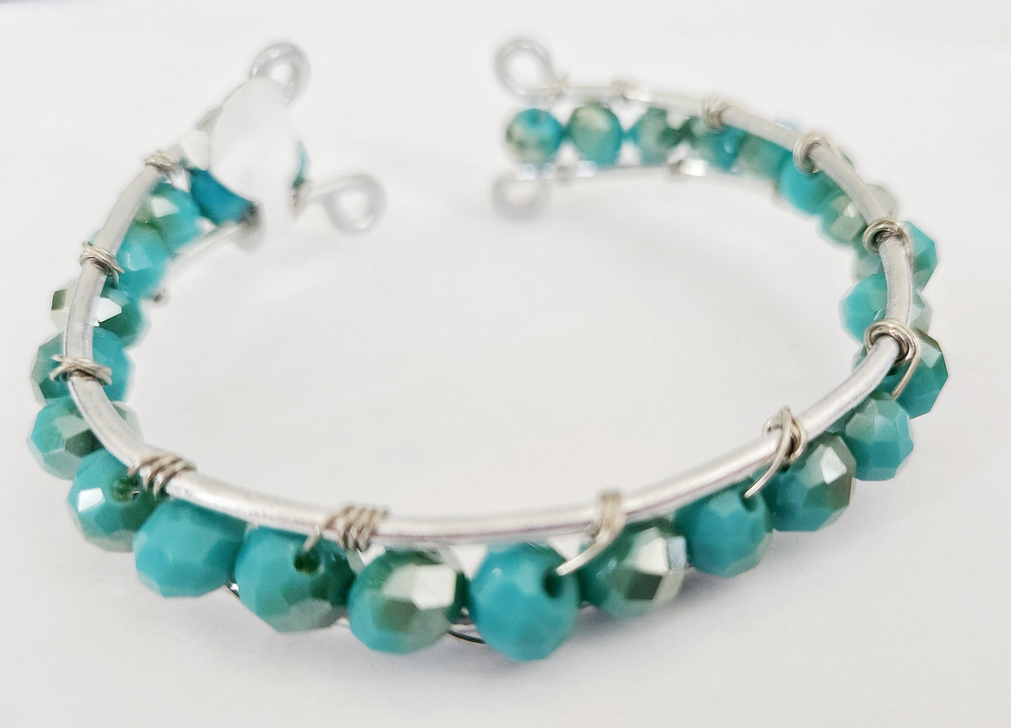 Blue beaded adjustable cuff bracelet