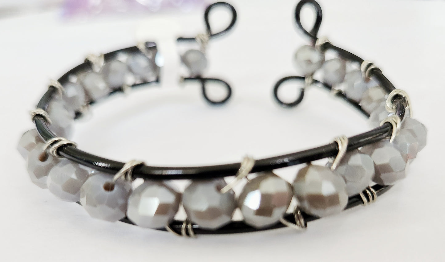 Gray beaded adjustable cuff bracelet