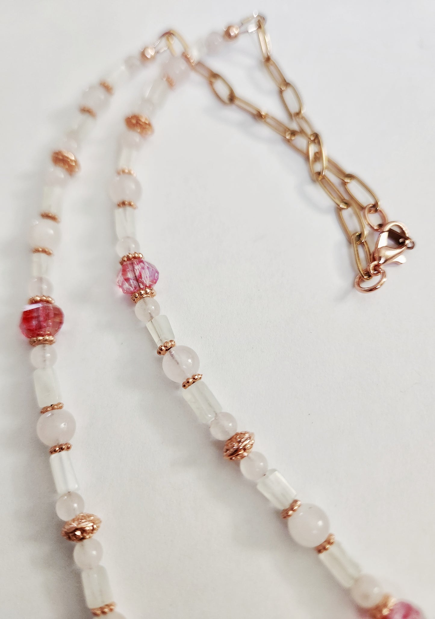 Moonstone, Topaz and Rose Quartz gemstone beaded statement necklace