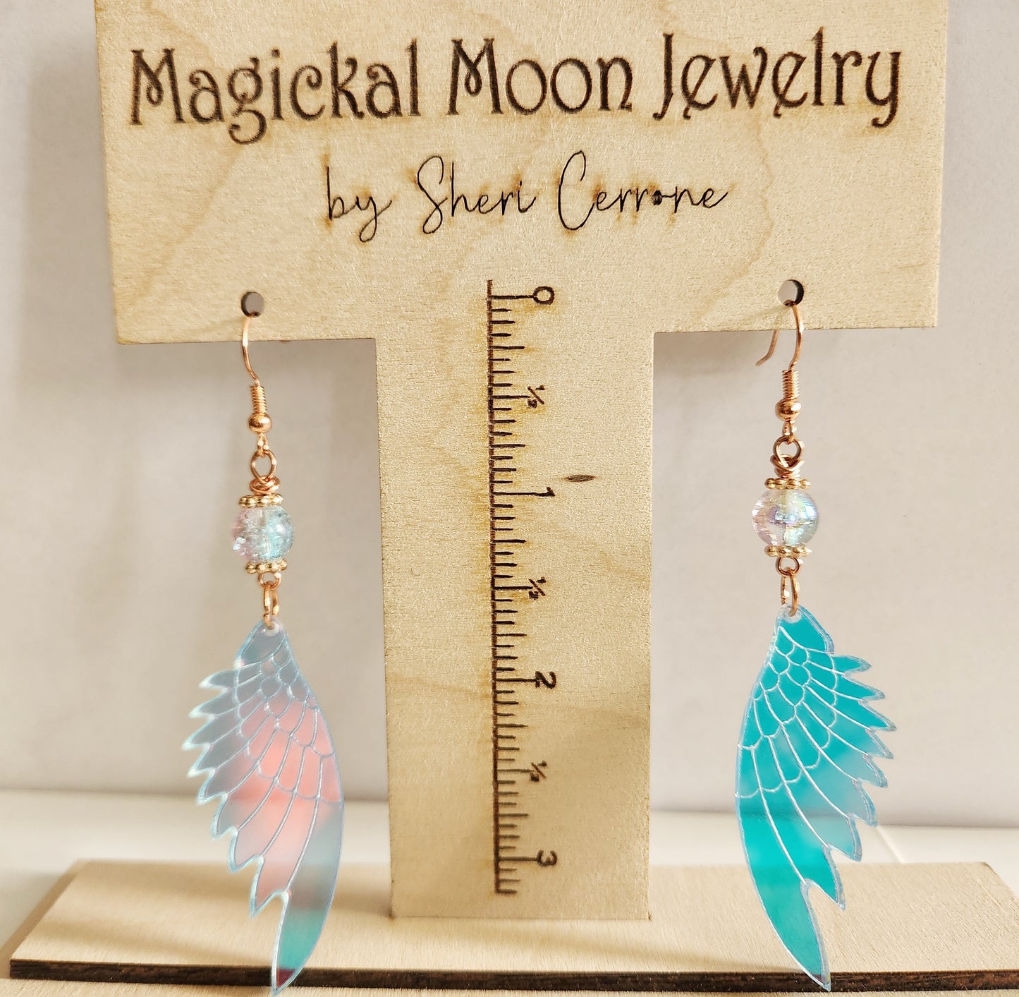 Angel wing earrings, prism earrings, bright copper earrings, birthday gift for best friend