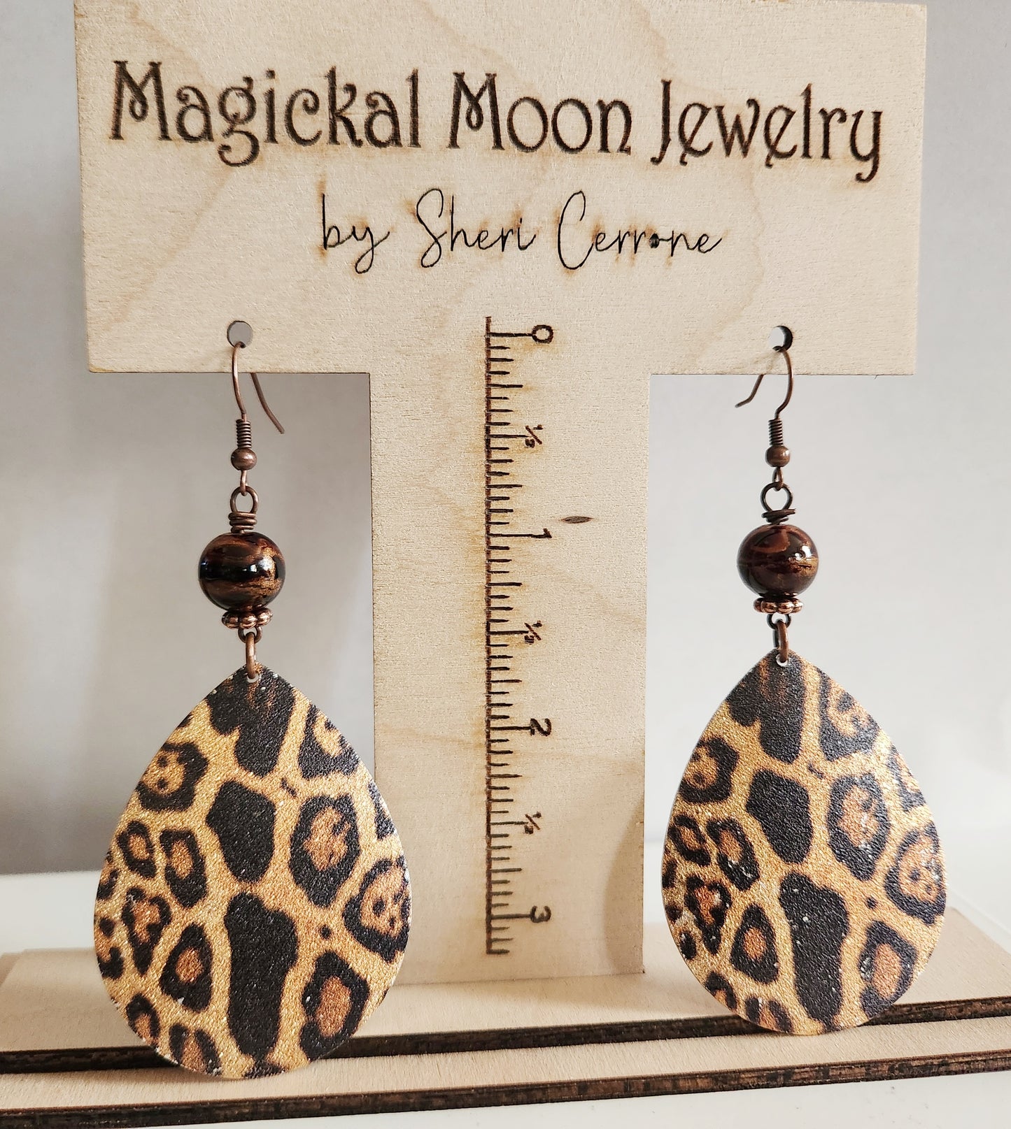 Leopard print dangle statement earrings
