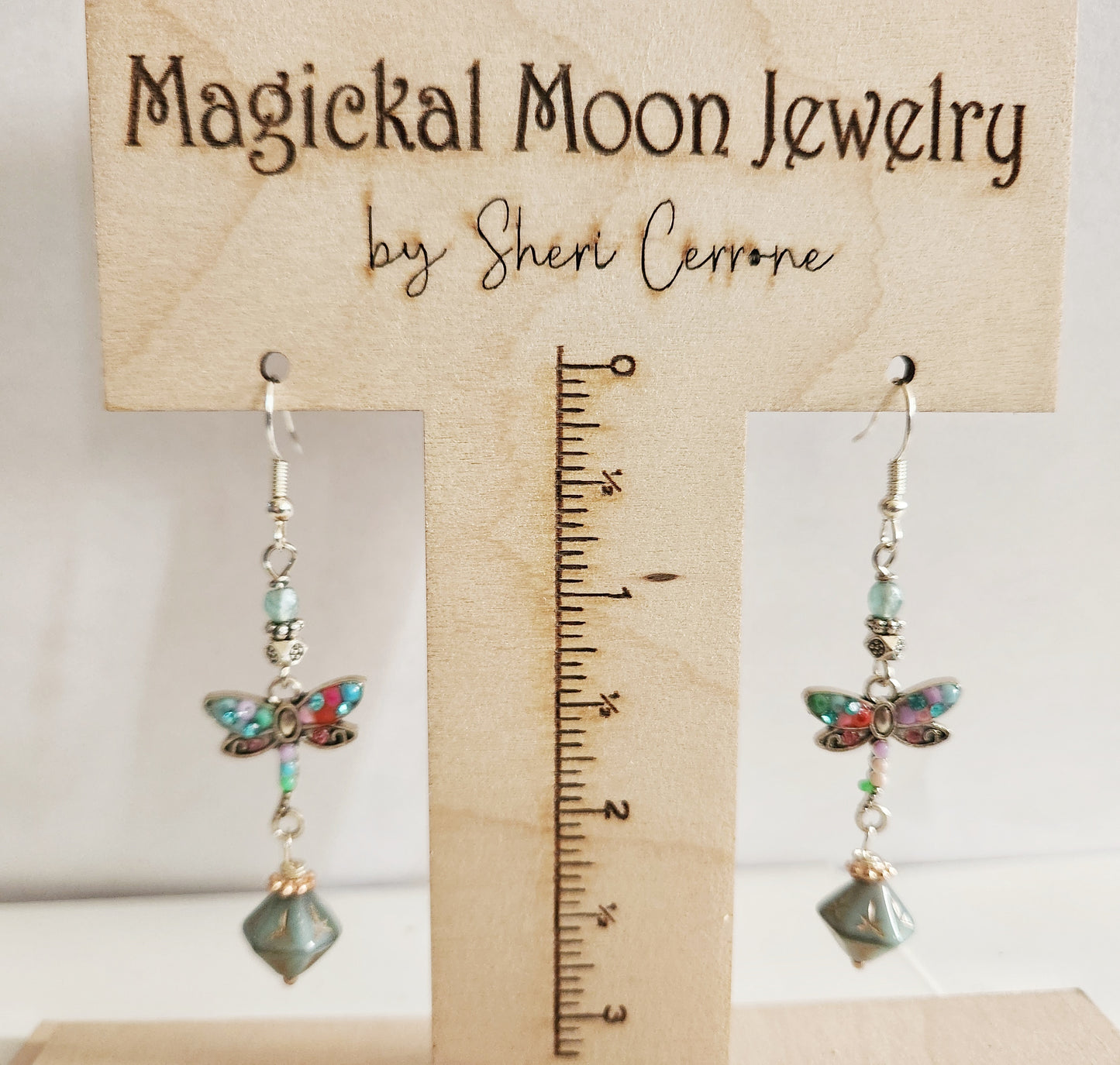 Enamel dragonfly beaded dangle earrings