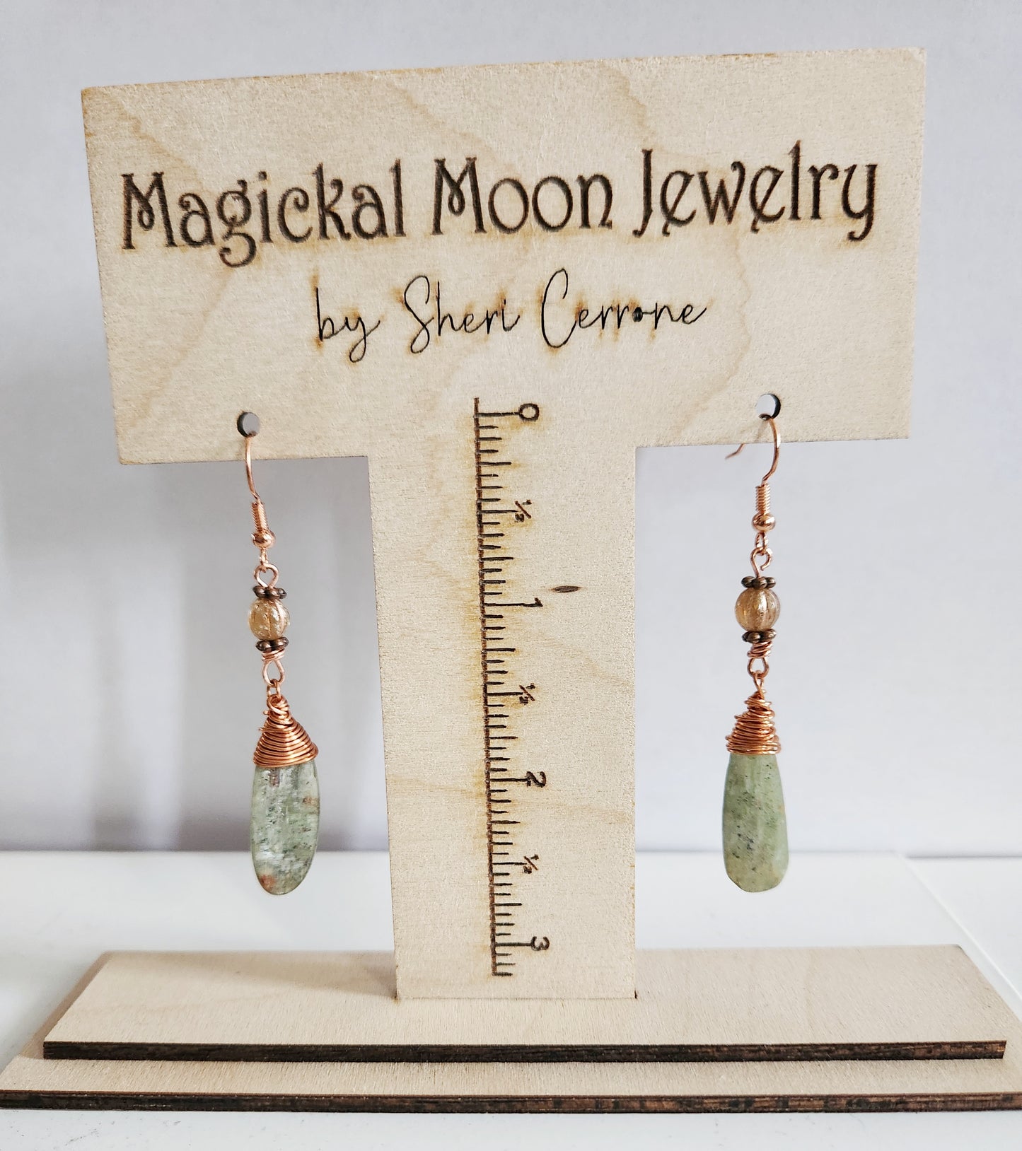 Green Kyanite wire wrapped gemstone earrings