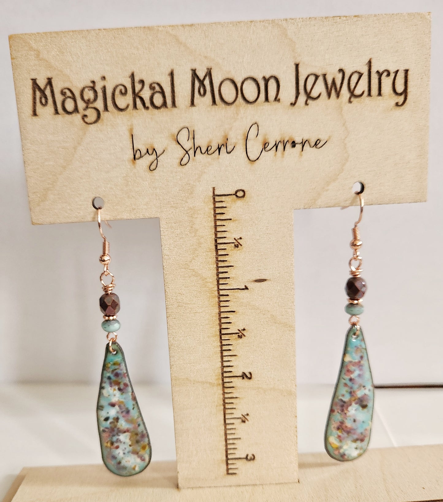 Enamel teardrop dangle earrings