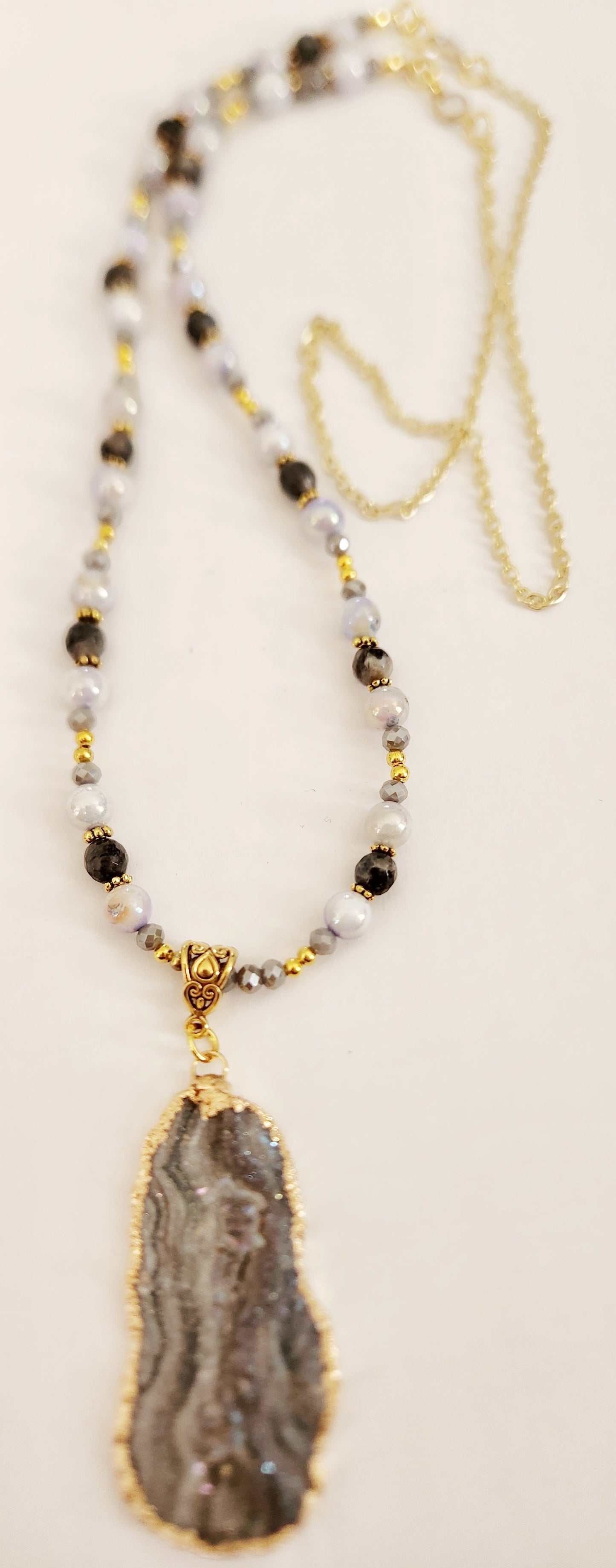 Druzy Quartz gemstone gold chain necklace