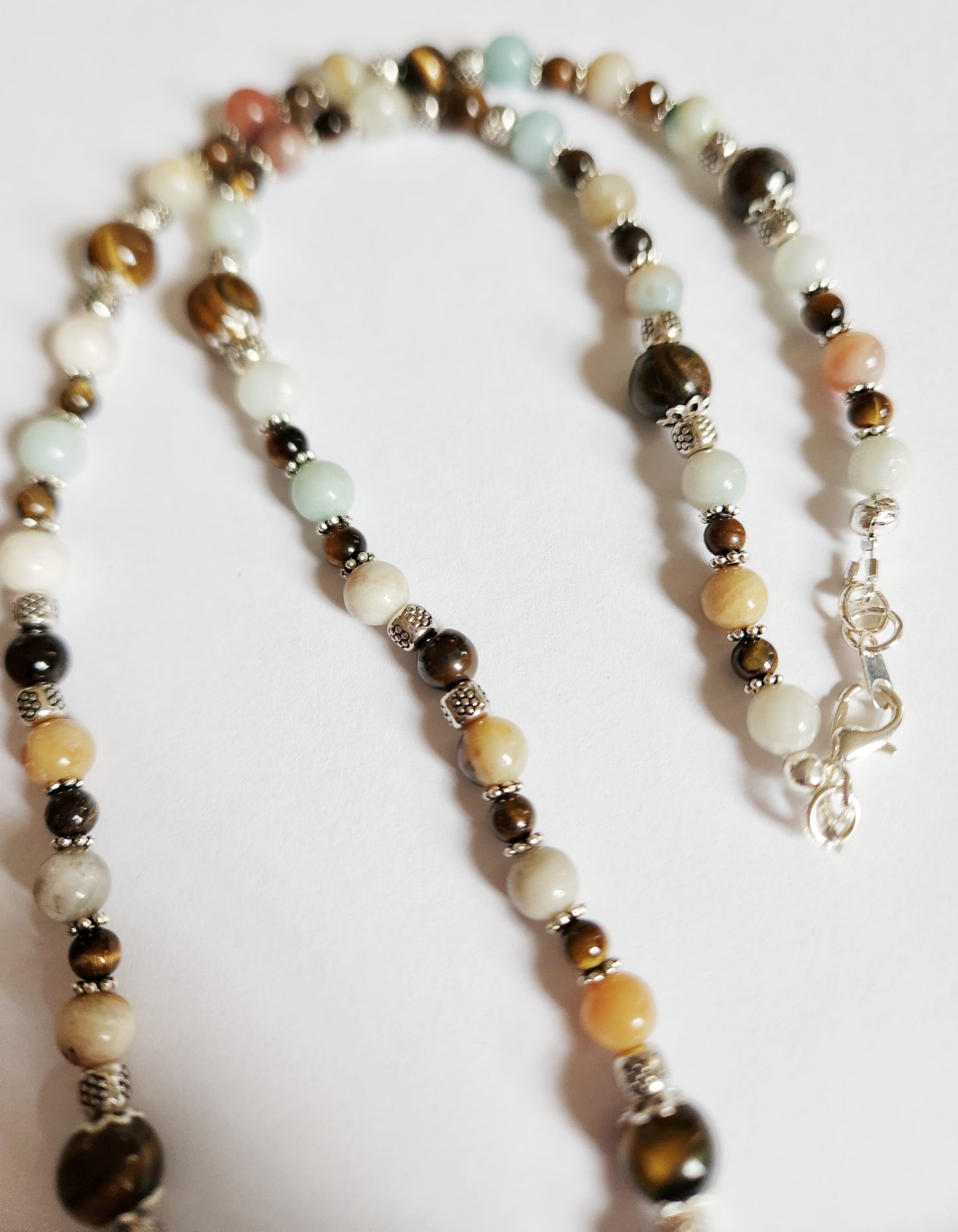 Ammonite fossil shell and gemstone silver necklace