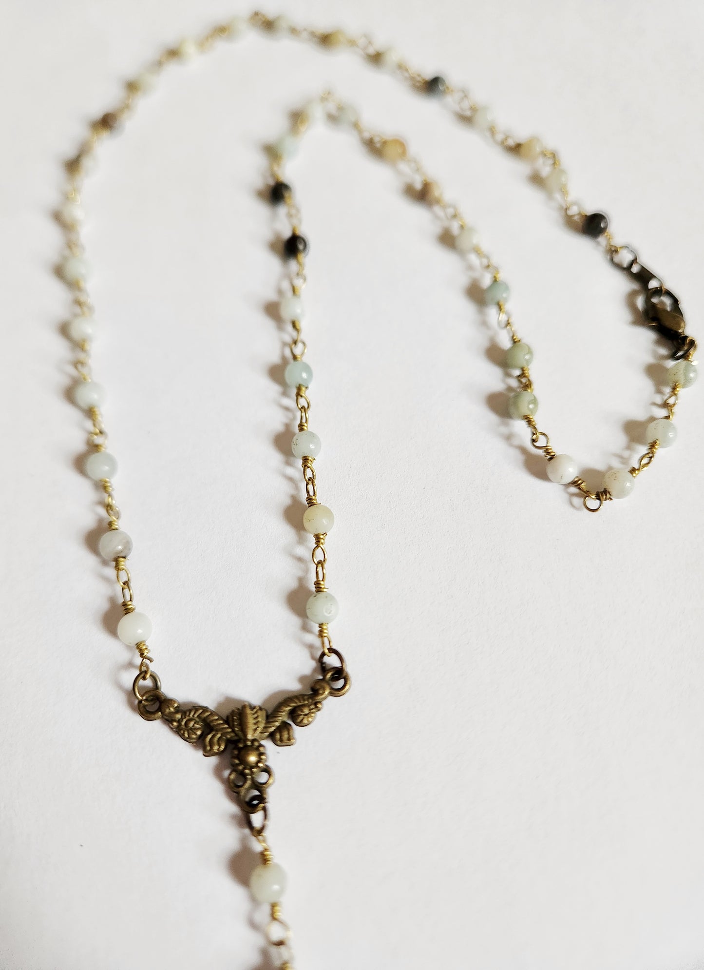 Serpentine and Amazonite Y style chain necklace