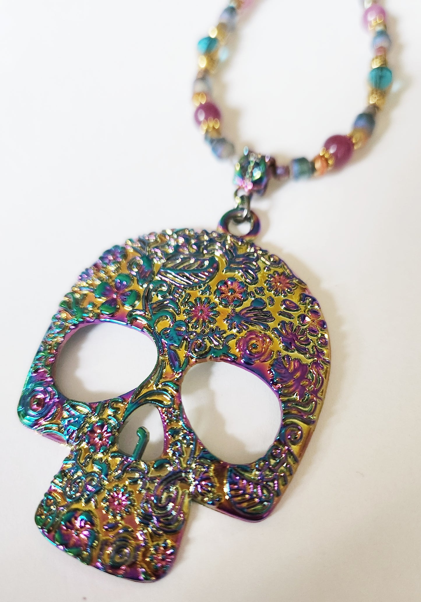 Skeleton necklace, rainbow necklace, rainbow jewelry, Halloween necklace, gold jewelry, statement necklaces for women, birthday gift for best friend, Falloween, Summerween, skeleton jewelry