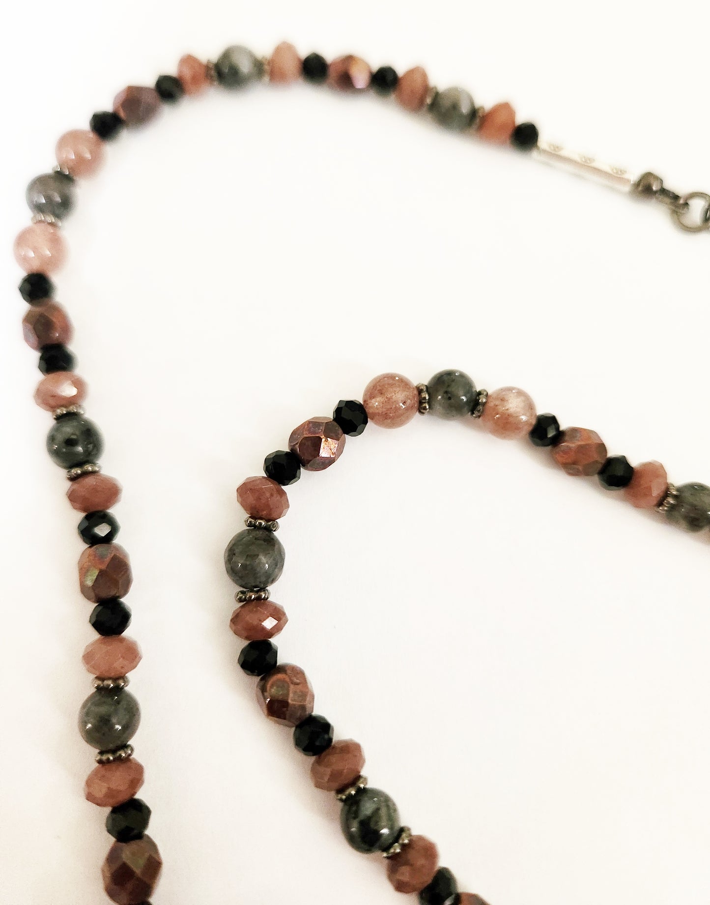 Dark silver crescent moon gemstone necklace