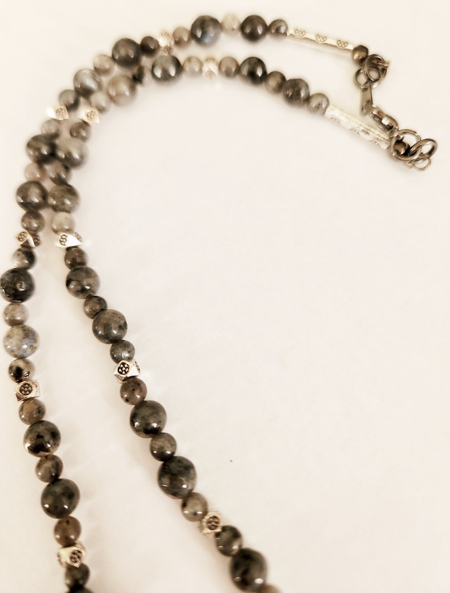 Silver knot circle necklace, Larkavite gemstone necklace