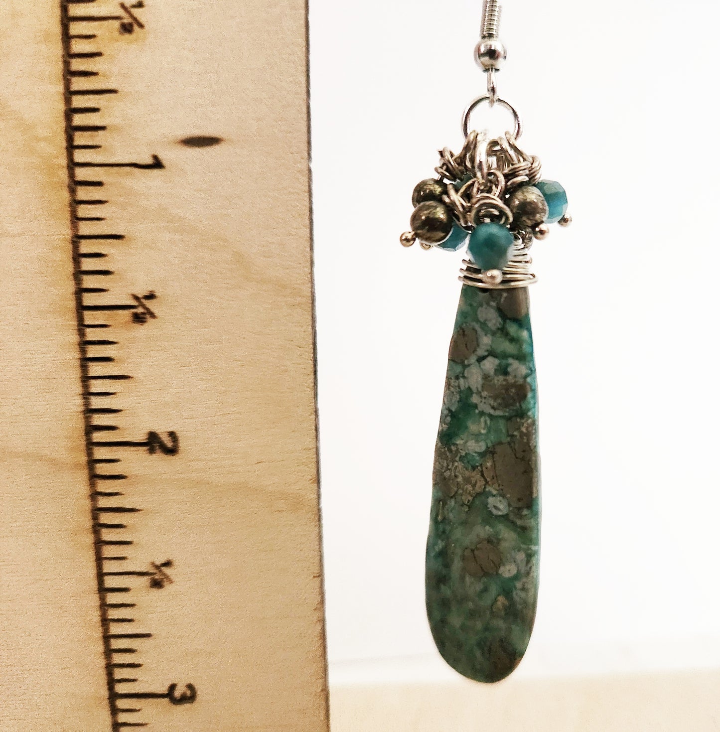 Amazonite and Pyrite gemstone statement earrings