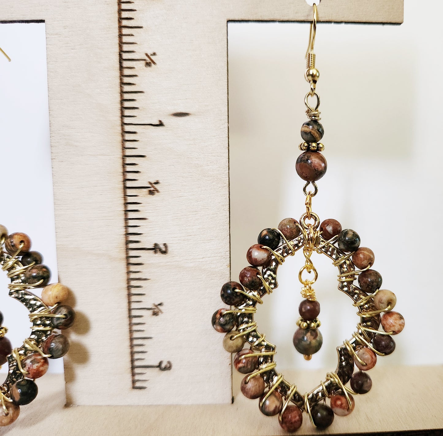 Jasper gemstone gold teardrop dangle earrings