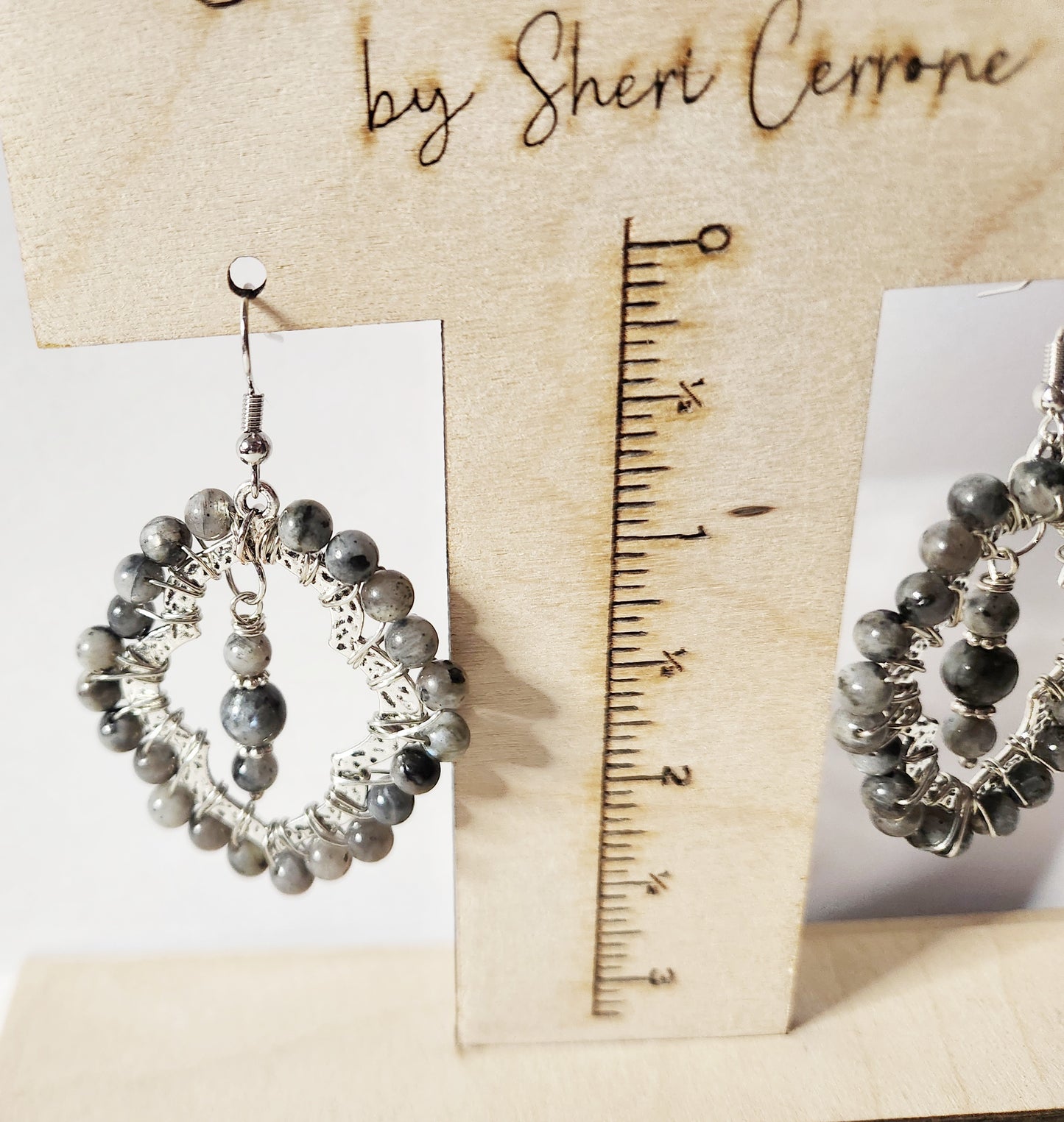 Larkavite silver teardrop dangle earrings