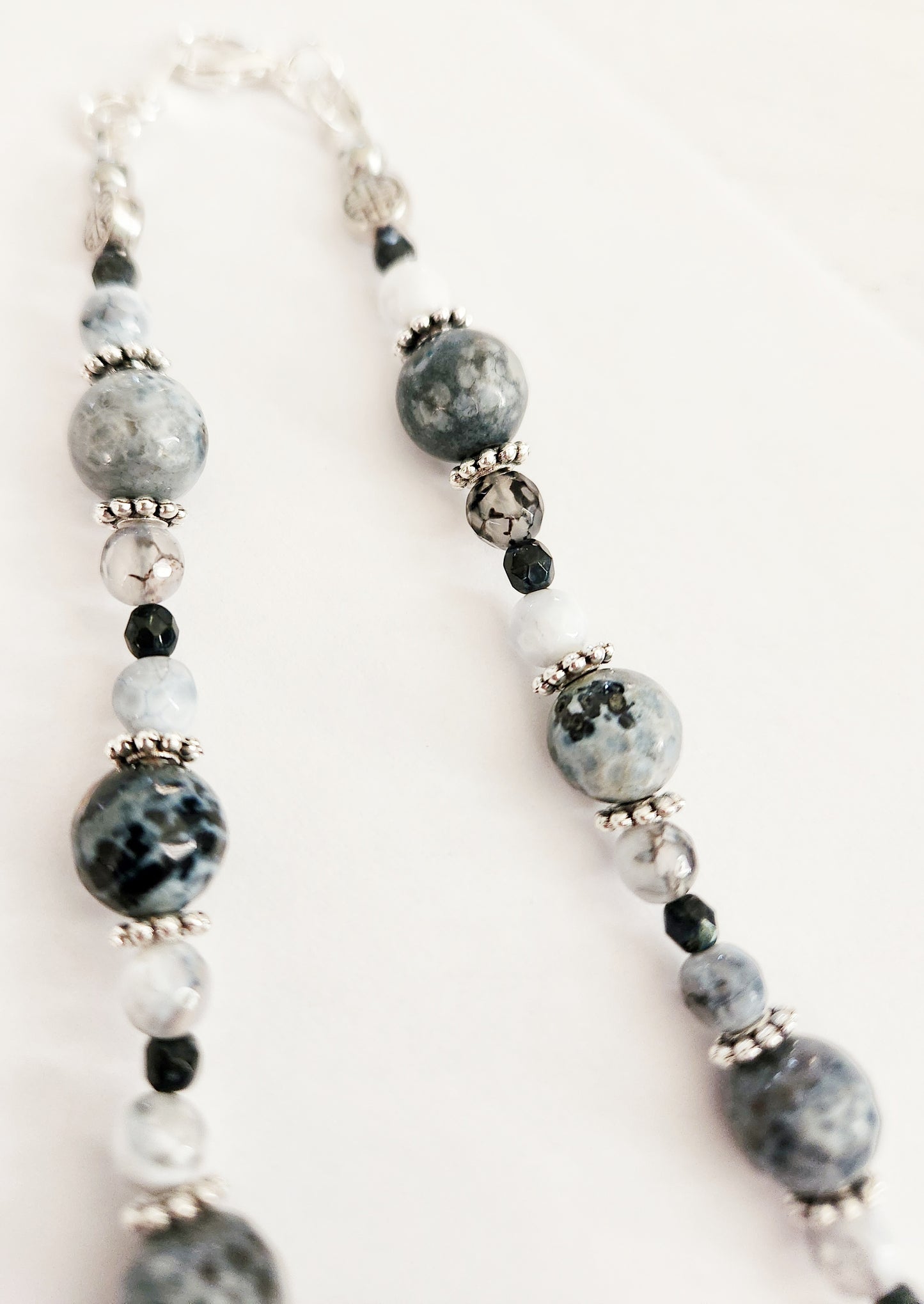 Silver howling wolf Fire Quartz gemstone necklace