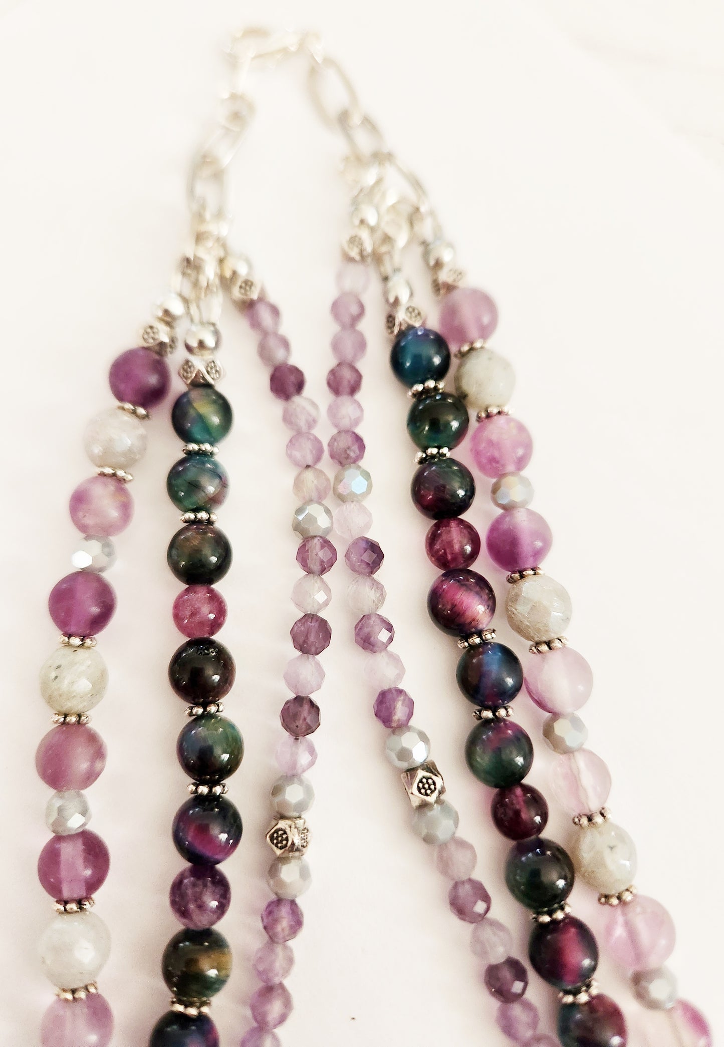 Purple Labradorite triple layer gemstone necklace