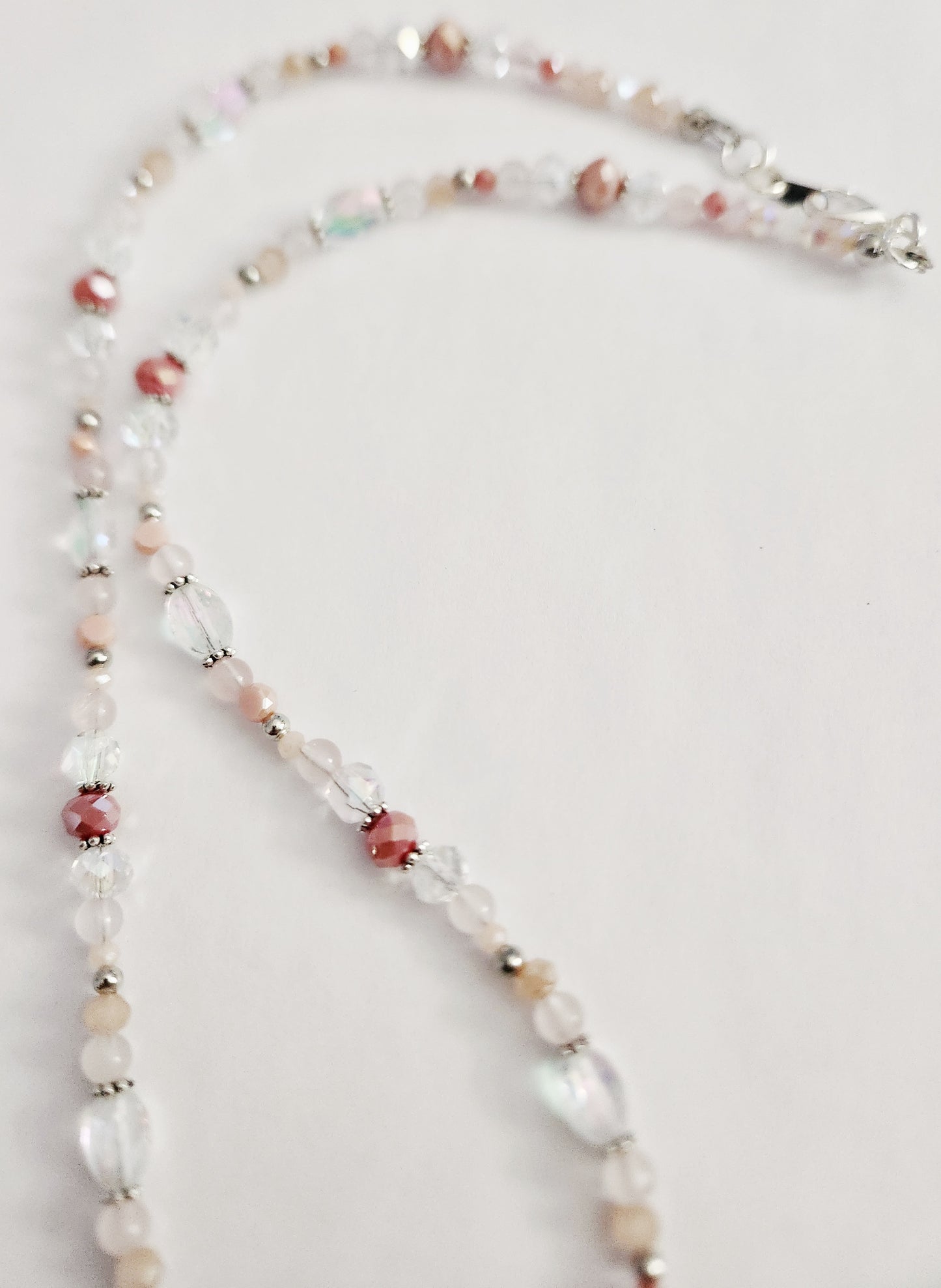 Silver and crystal heart Rose quartz necklace