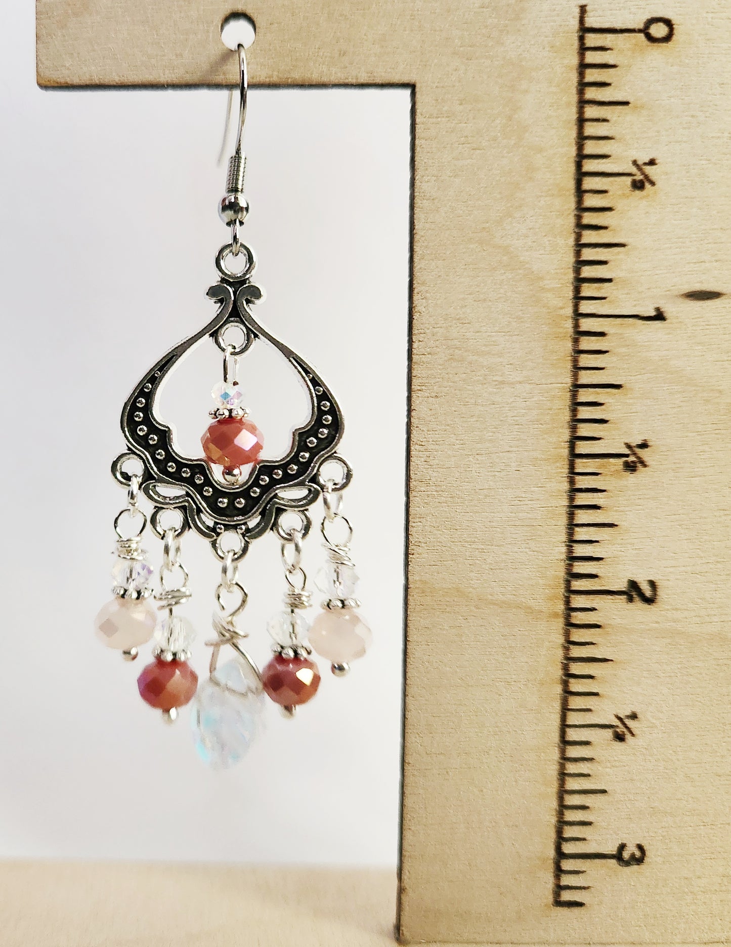 Silver filigree chandelier beaded earrings
