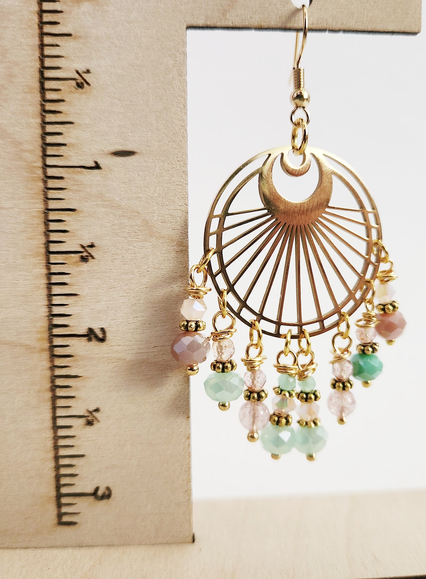 Gold crescent moon chandelier earrings