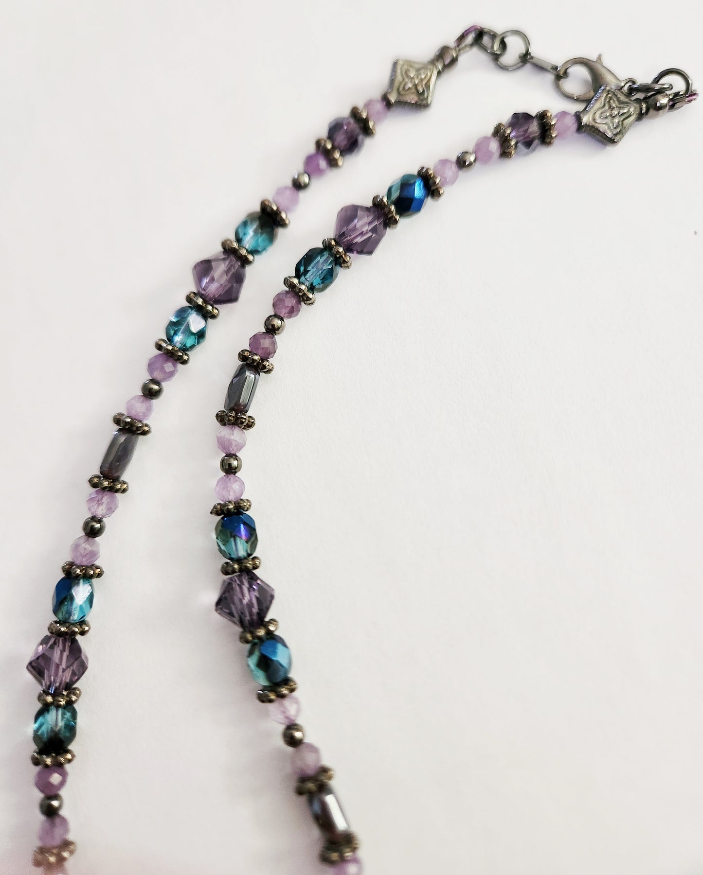 Purple butterfly beaded gemstone necklace