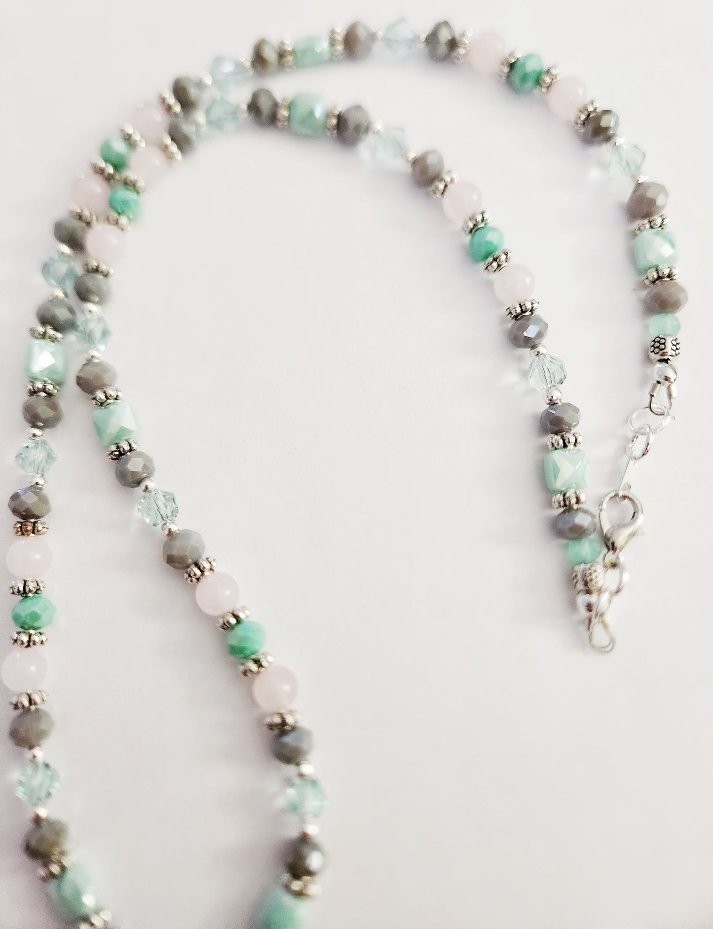 Tube Agate and Rose Quartz gemstone necklace