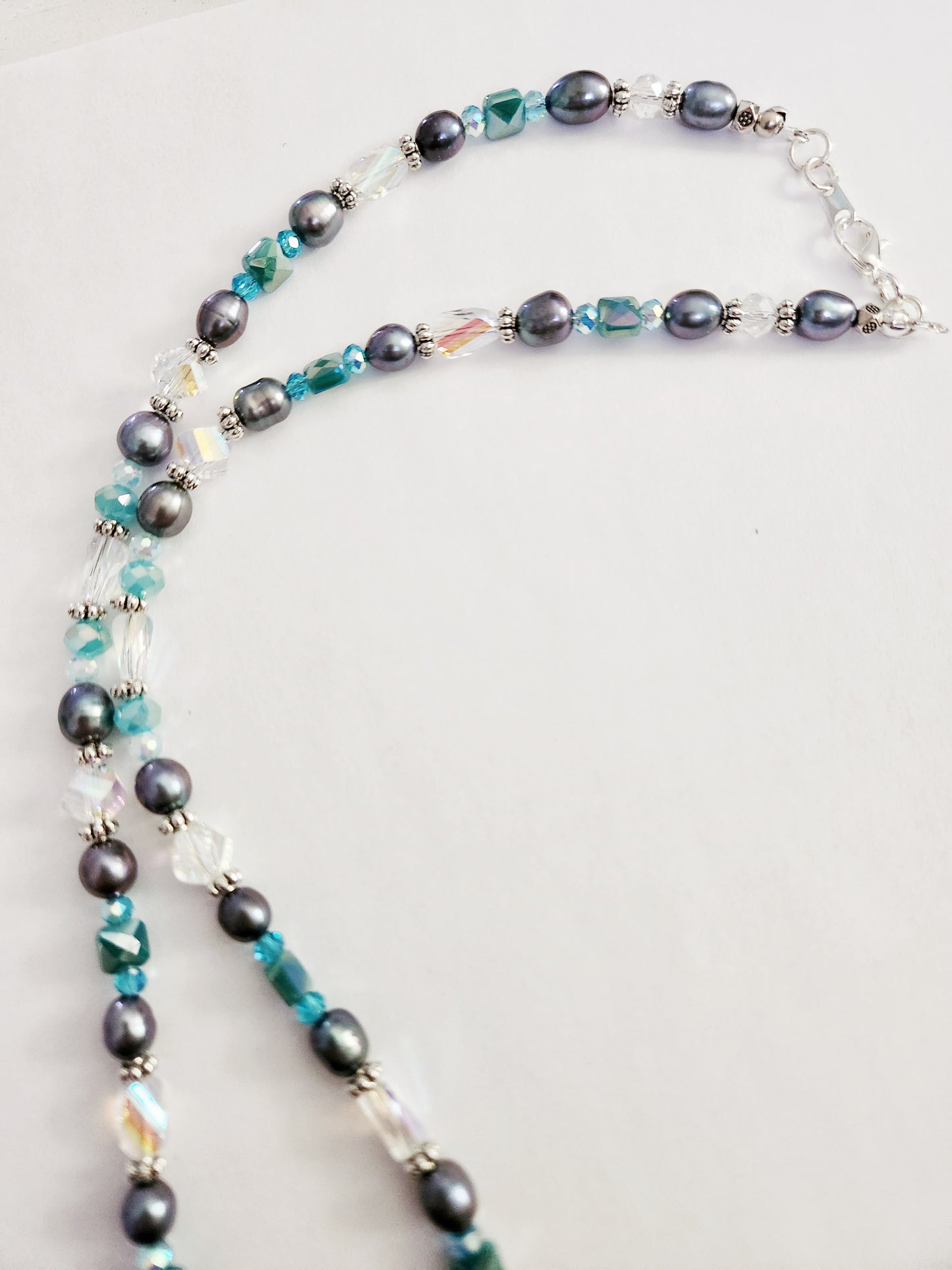 Silver abalone shell and pearl turtle necklace