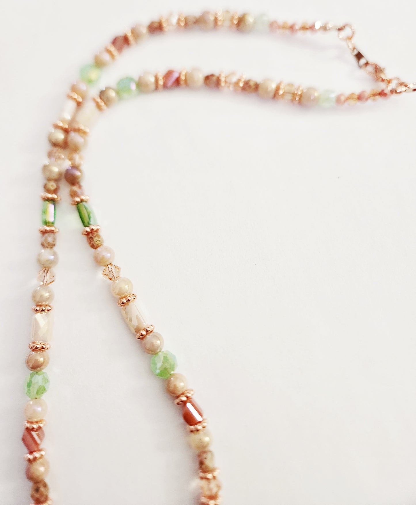 Rose gold crystal flower necklace with Peach Moonstone