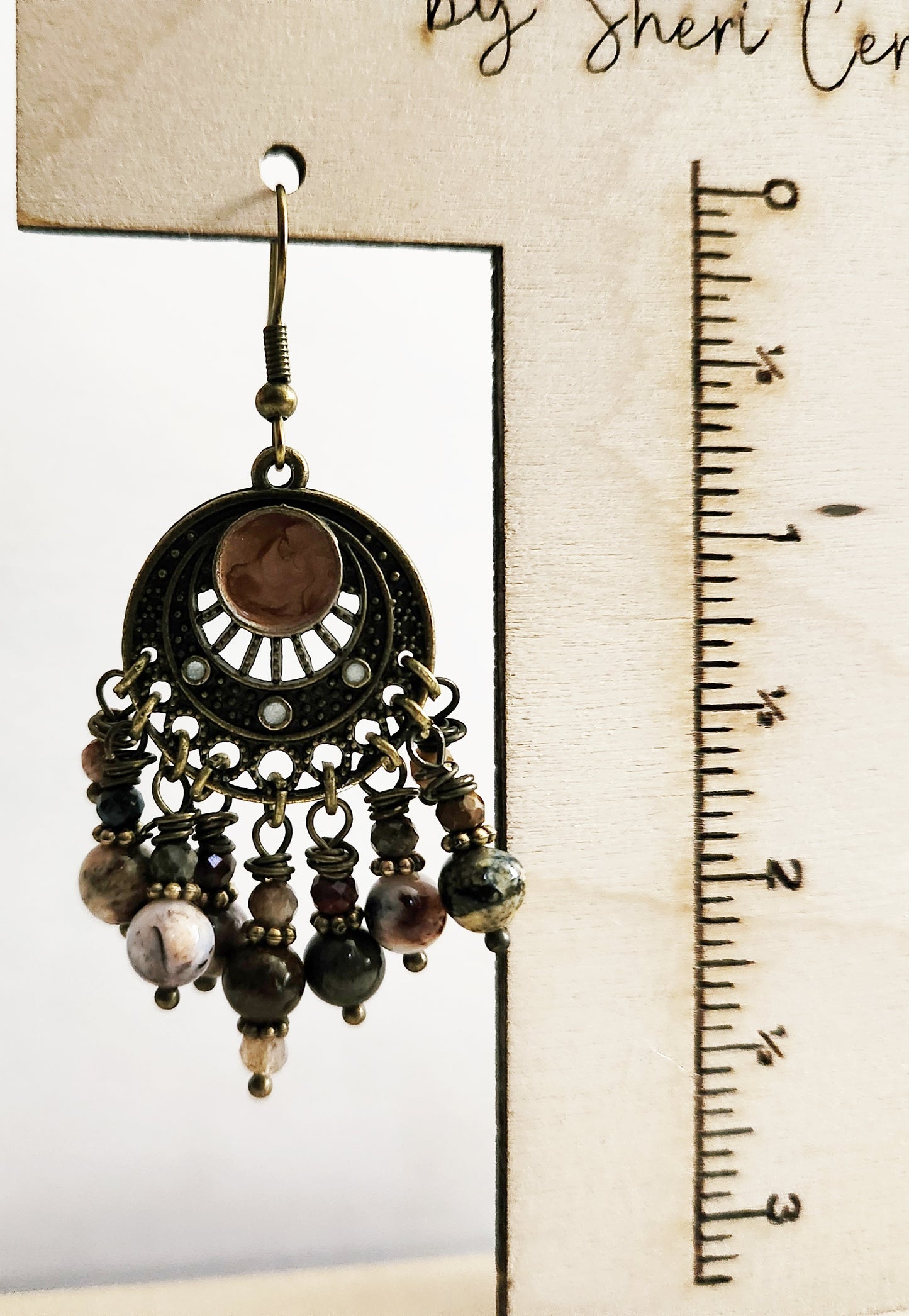 Dark gold chandelier Amazonite gemstone earrings
