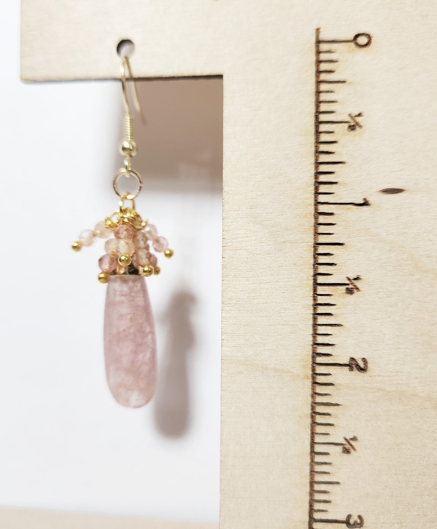 Strawberry Quartz gemstone teardrop dangle earrings