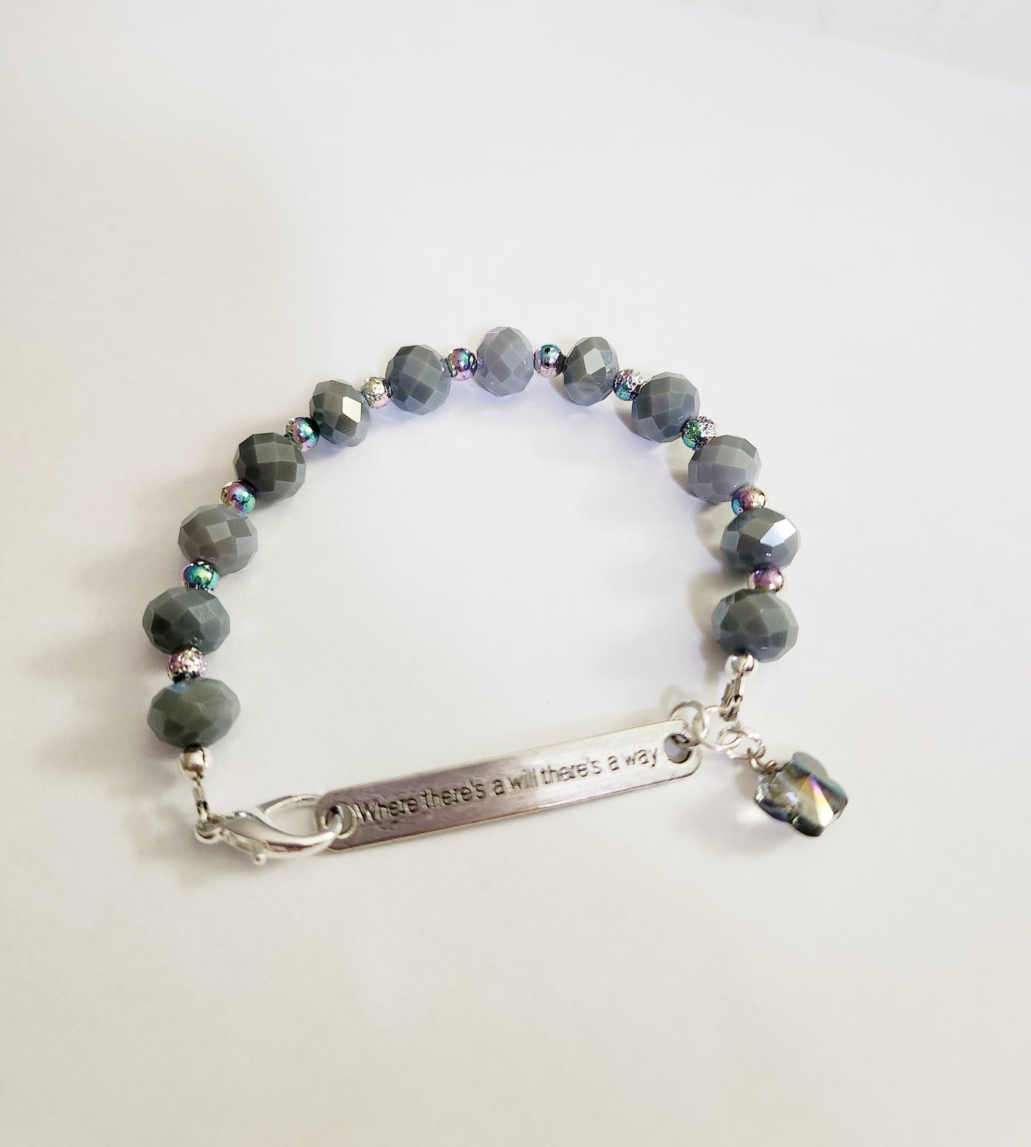 Grey beaded inspirational word bracelet