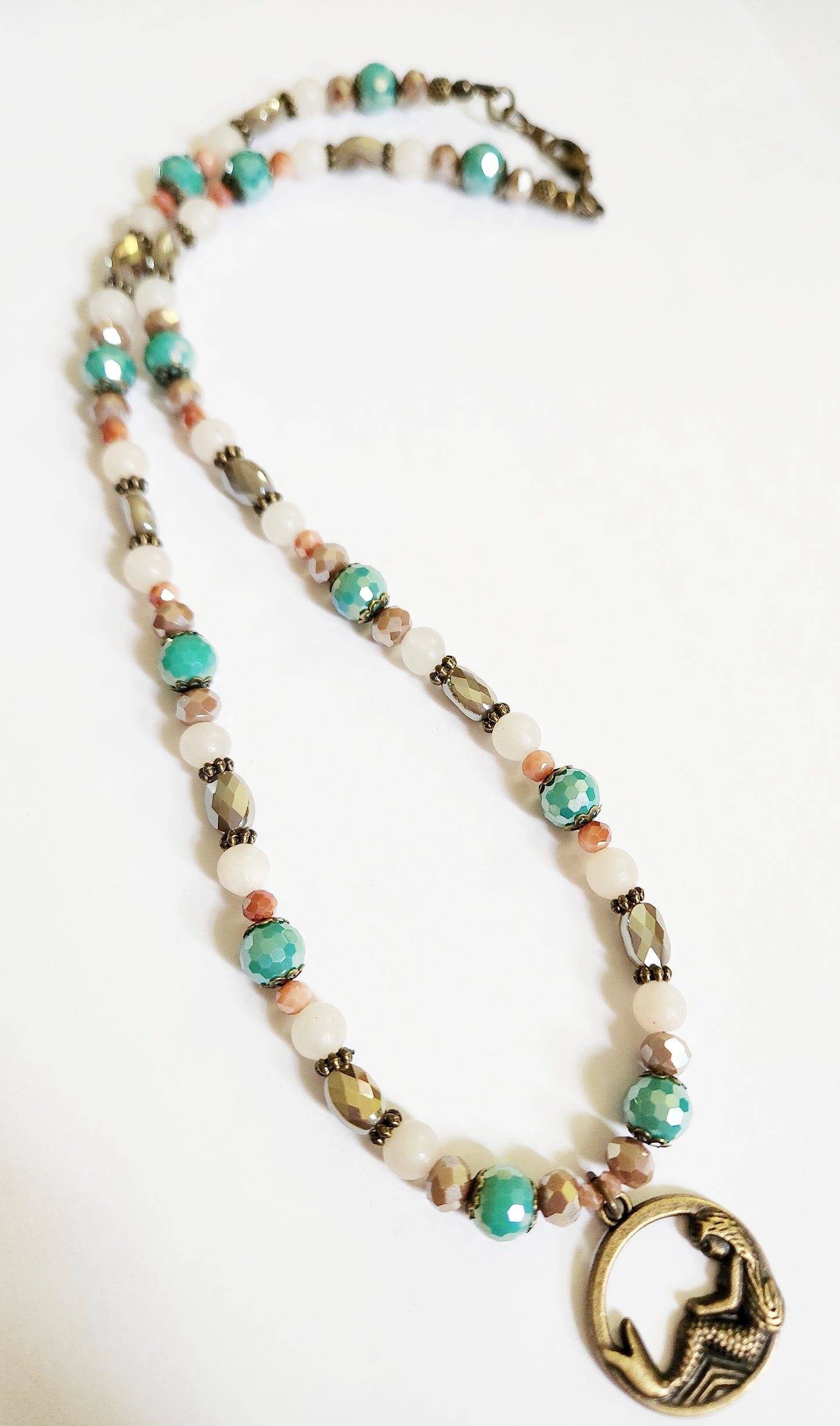 Dark gold mermaid pendant and Aventurine gemstone necklace