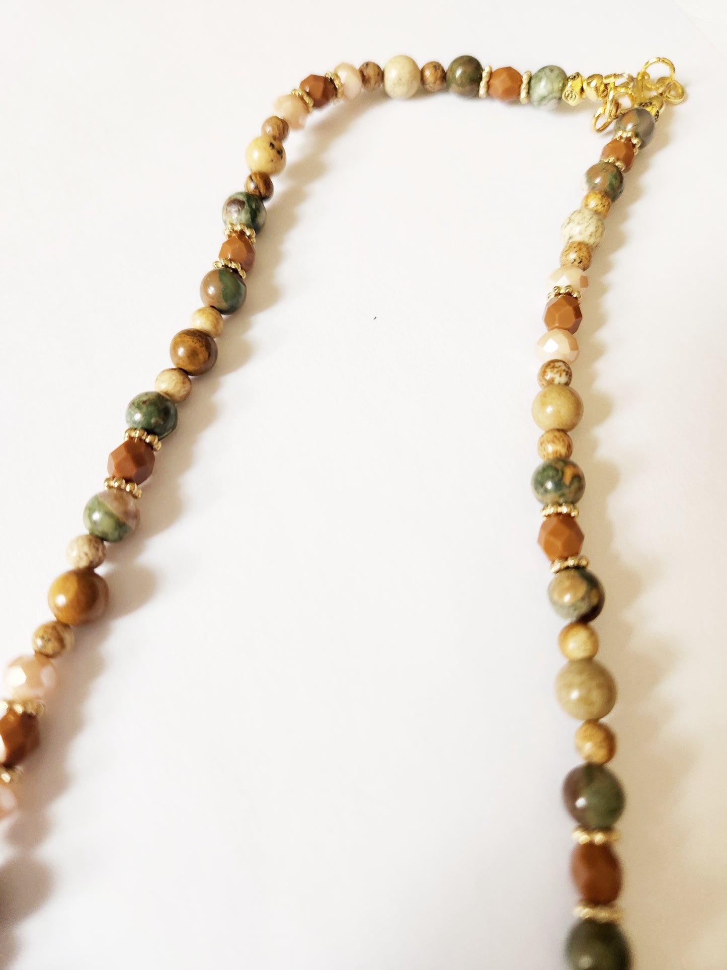 Rhyolite and Picture Jasper gemstone gold necklace