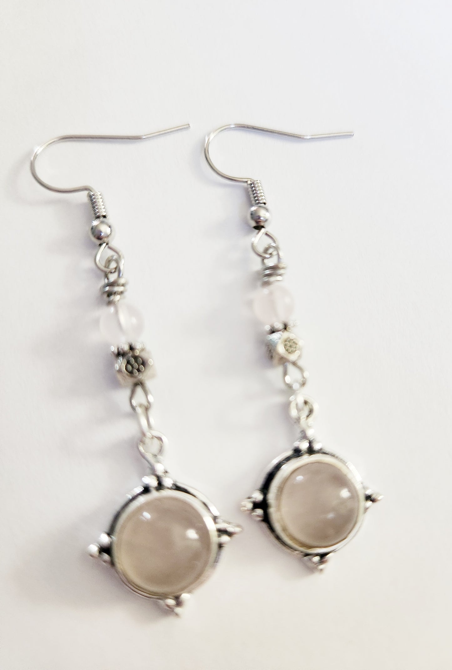 Rose Quartz gemstone silver dangle earrings