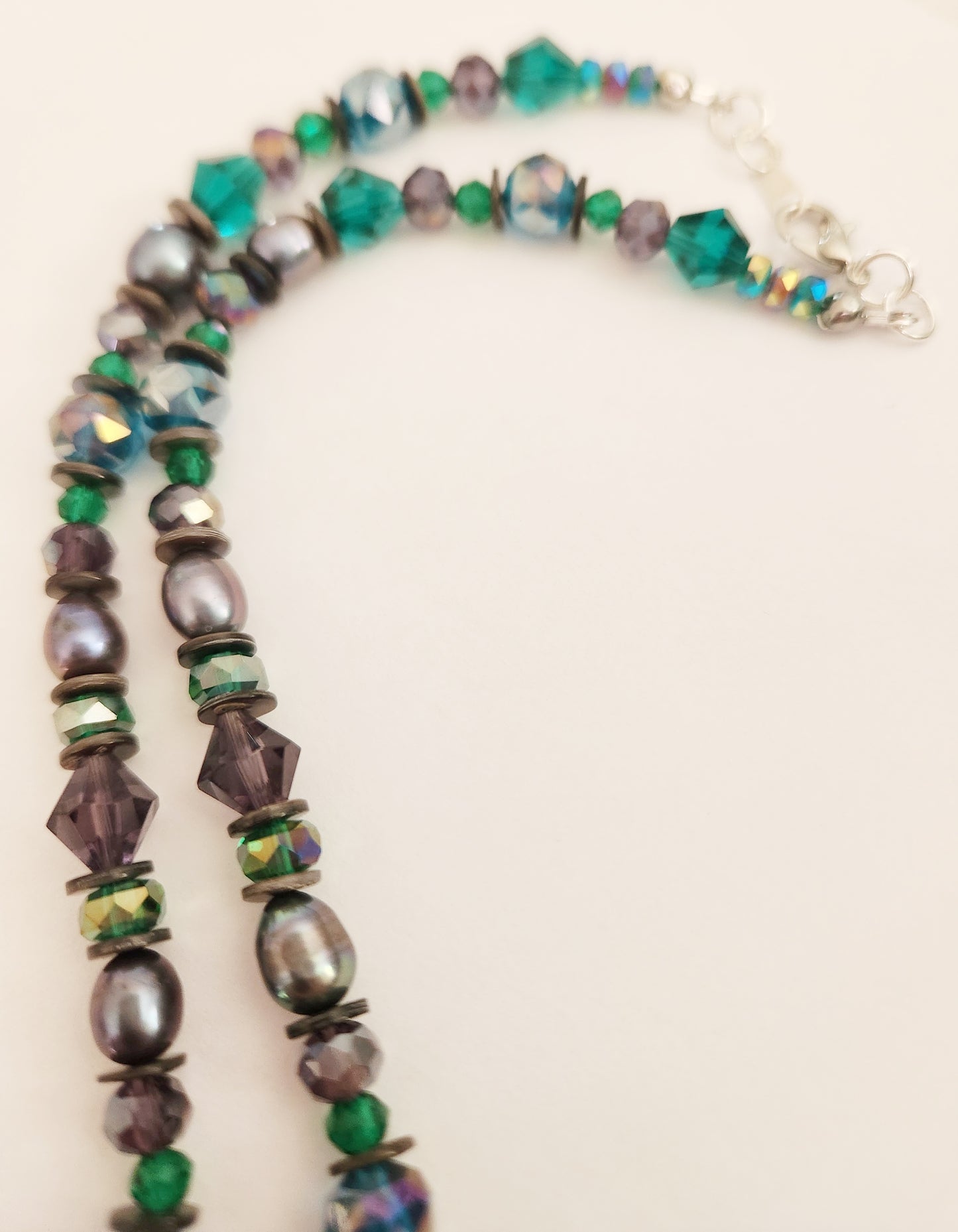 Silver abalone shell and pearl silver necklace