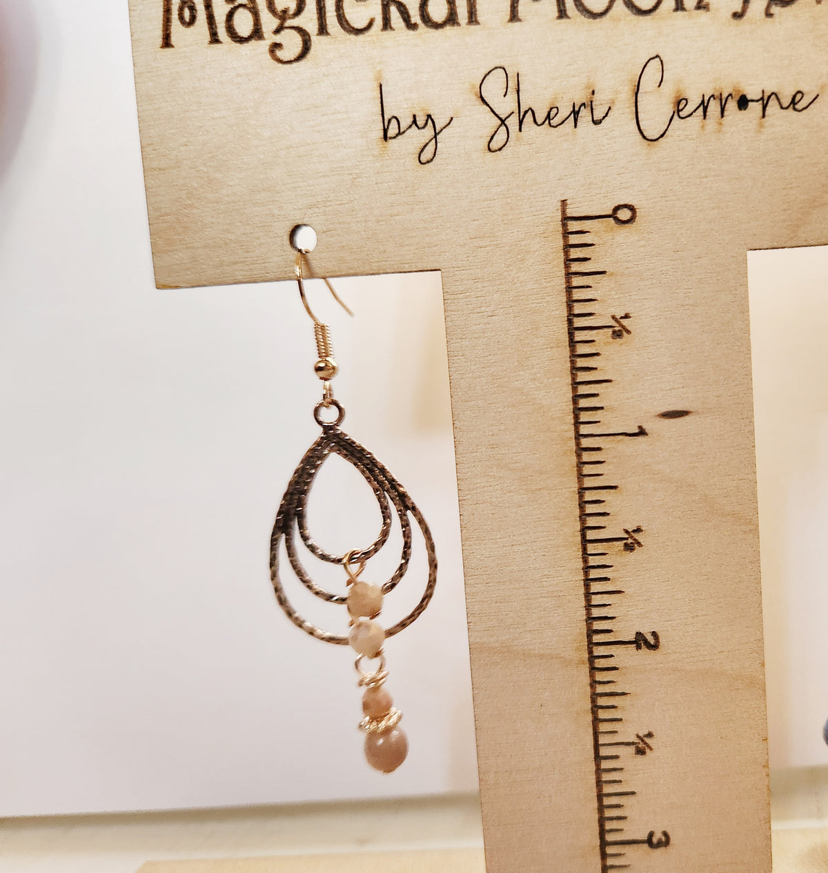 Copper chandelier Peach Moonstone gemstone earrings