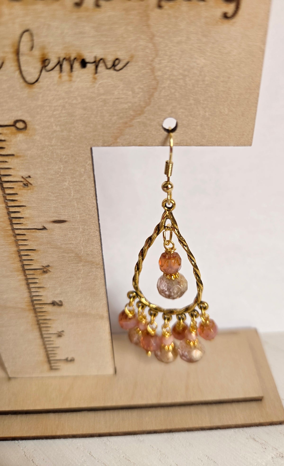 Gold and pink beaded chandelier statement earrings