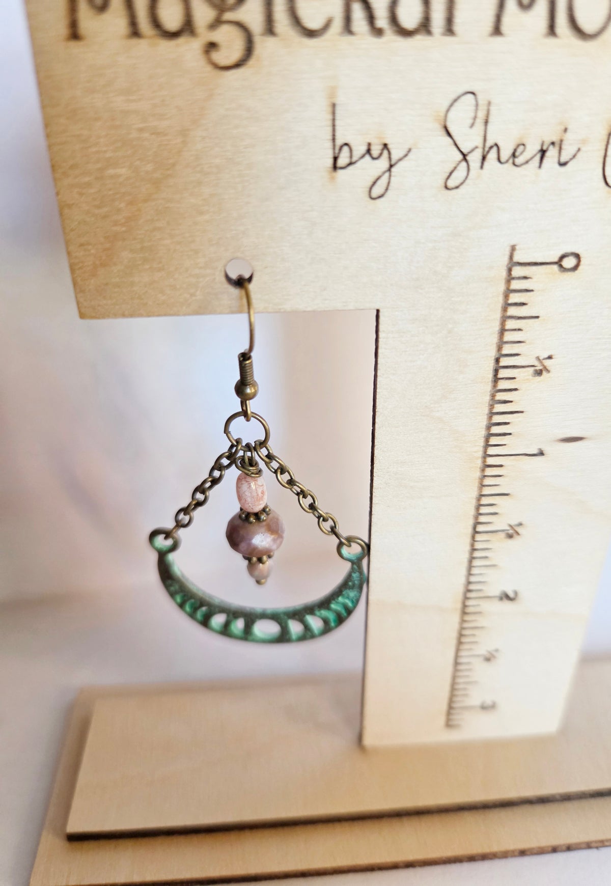 Dark gold moon phase dangle earrings