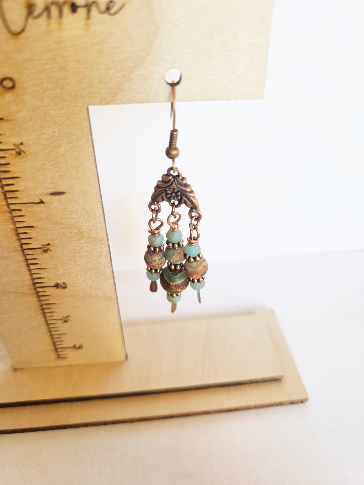 Copper chandelier Agate gemstone earrings