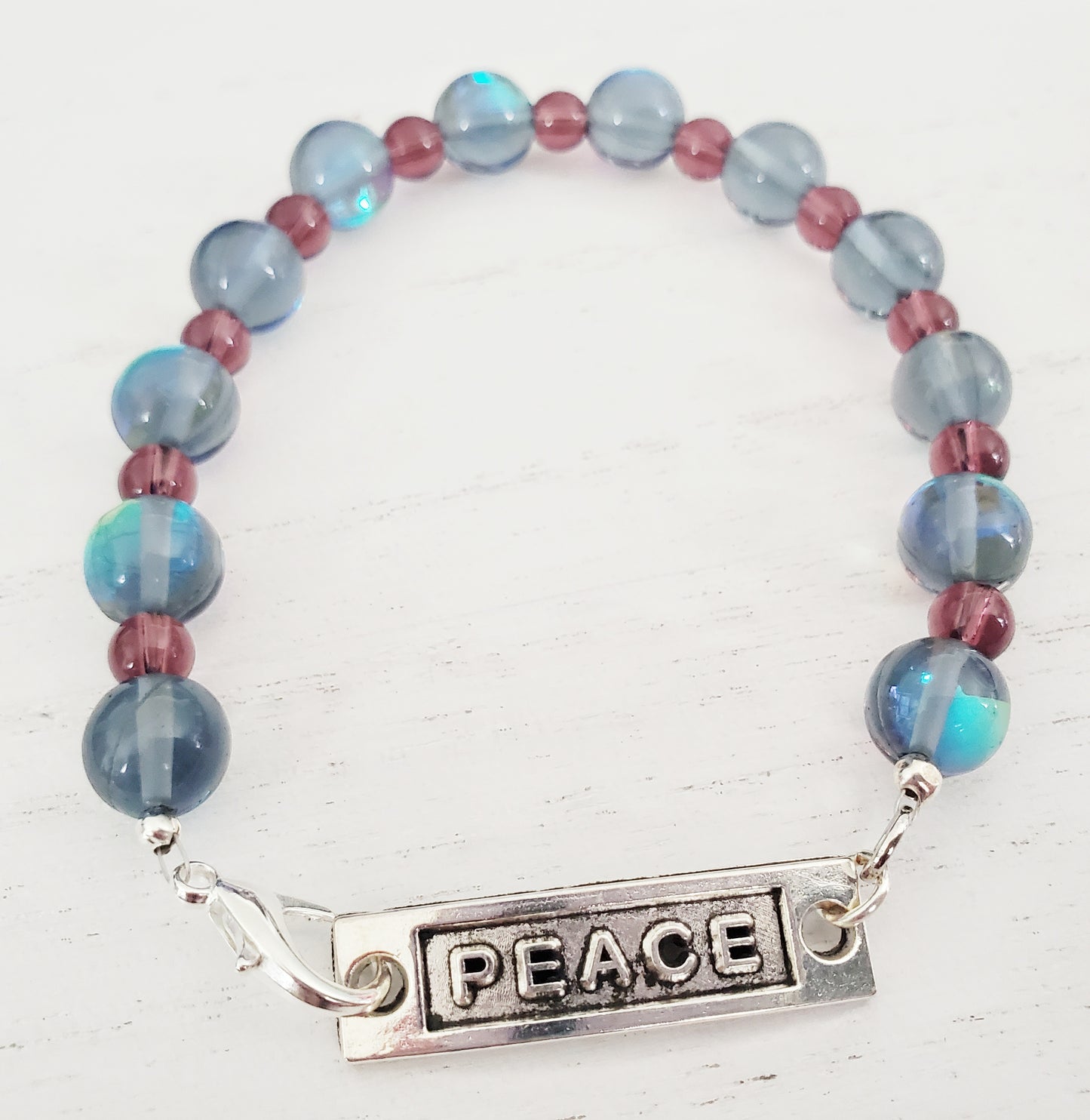 Peace quote beaded silver bracelet