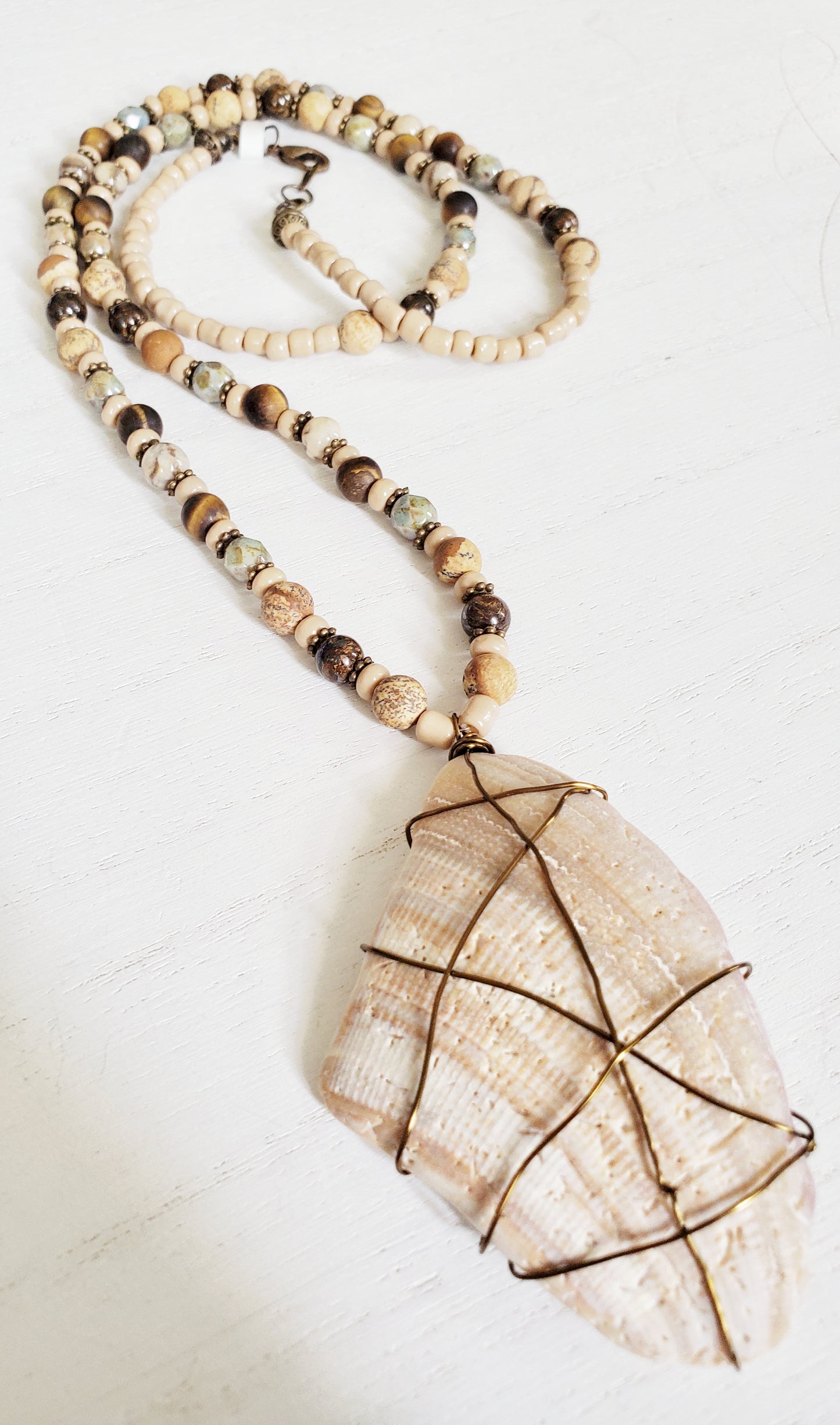 Genuine shell and gemstone beaded gold necklace