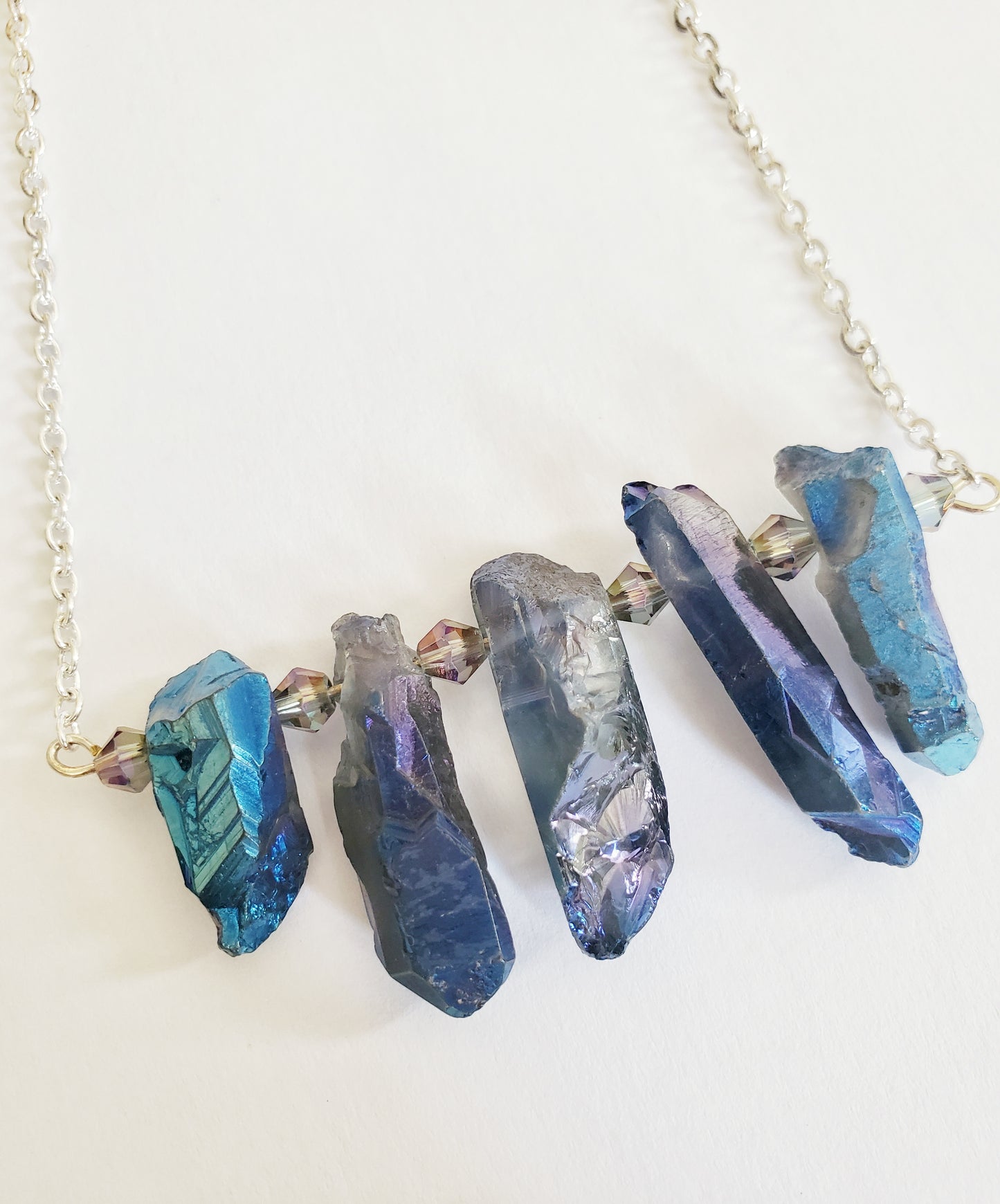 Blue Angel Aura Quartz silver chain necklace