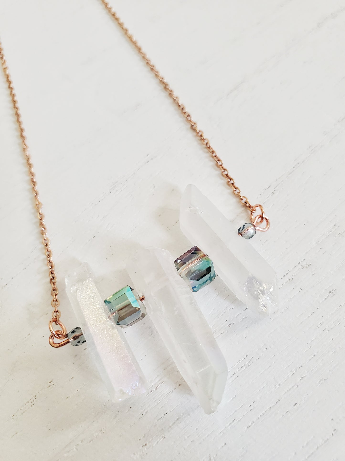 Rainbow Angel Aura Quartz rose gold chain necklace