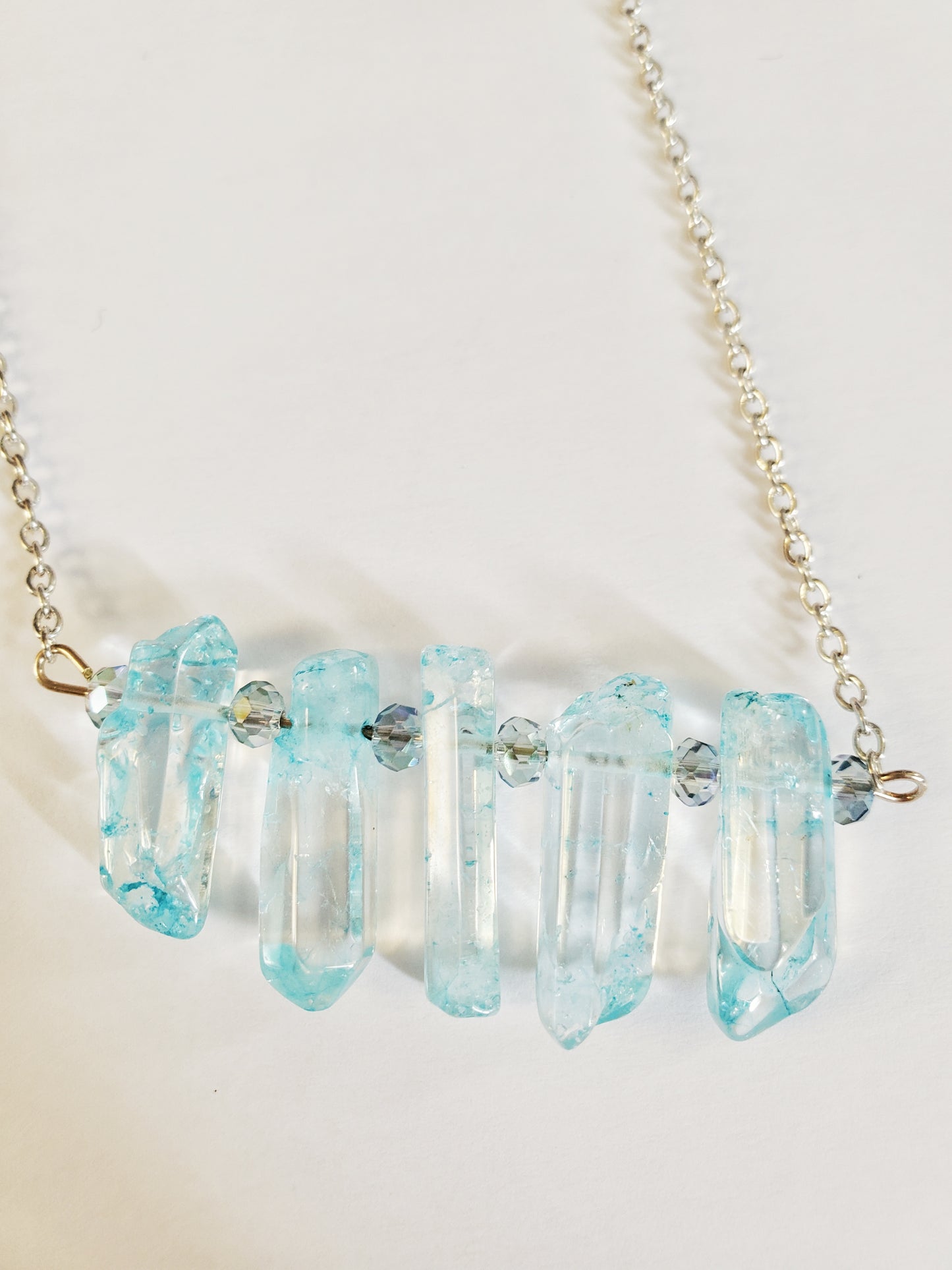 Blue Quartz Crystal silver chain necklace