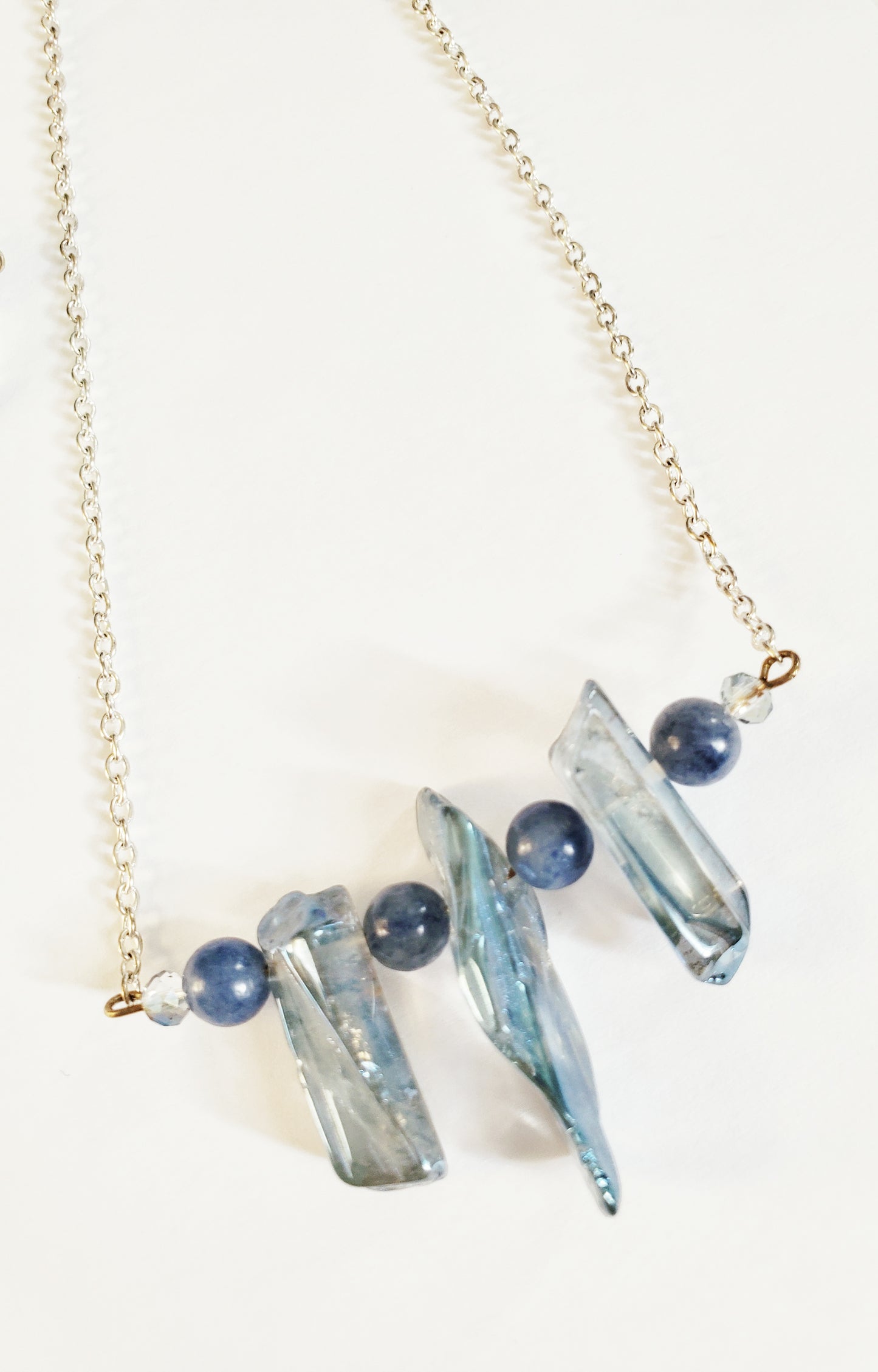 Blue Quartz and Aventurine gemstone silver chain necklace