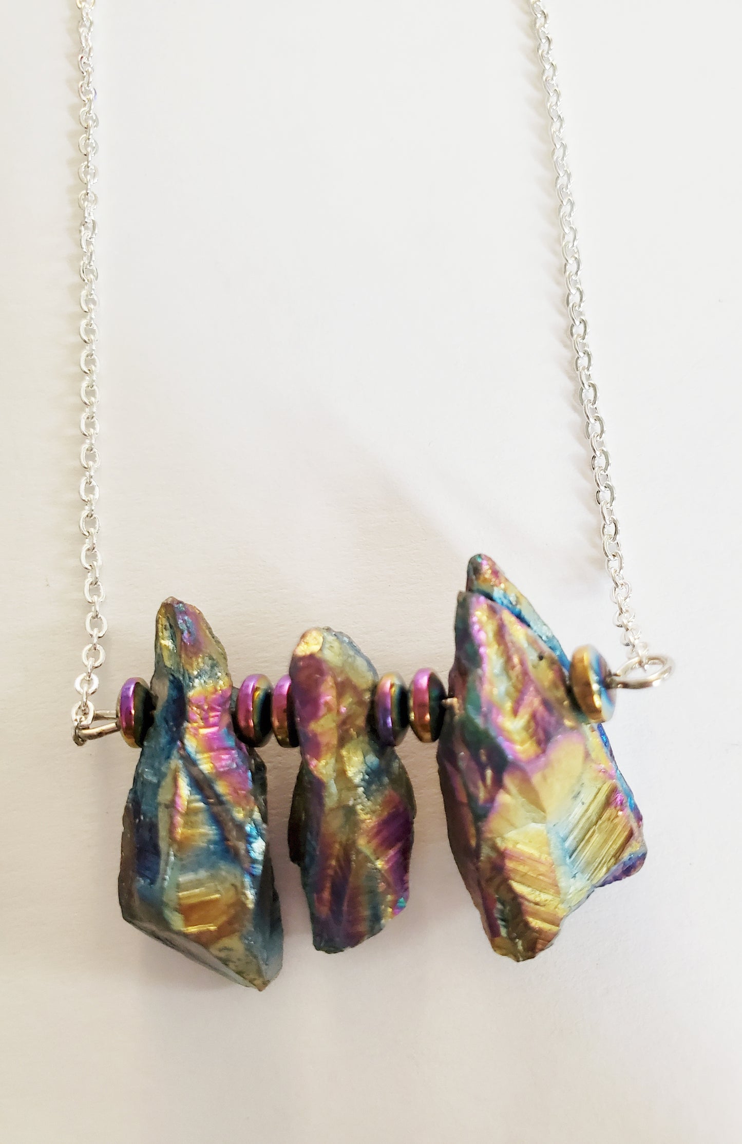 Rainbow Titanium Quartz silver chain necklace