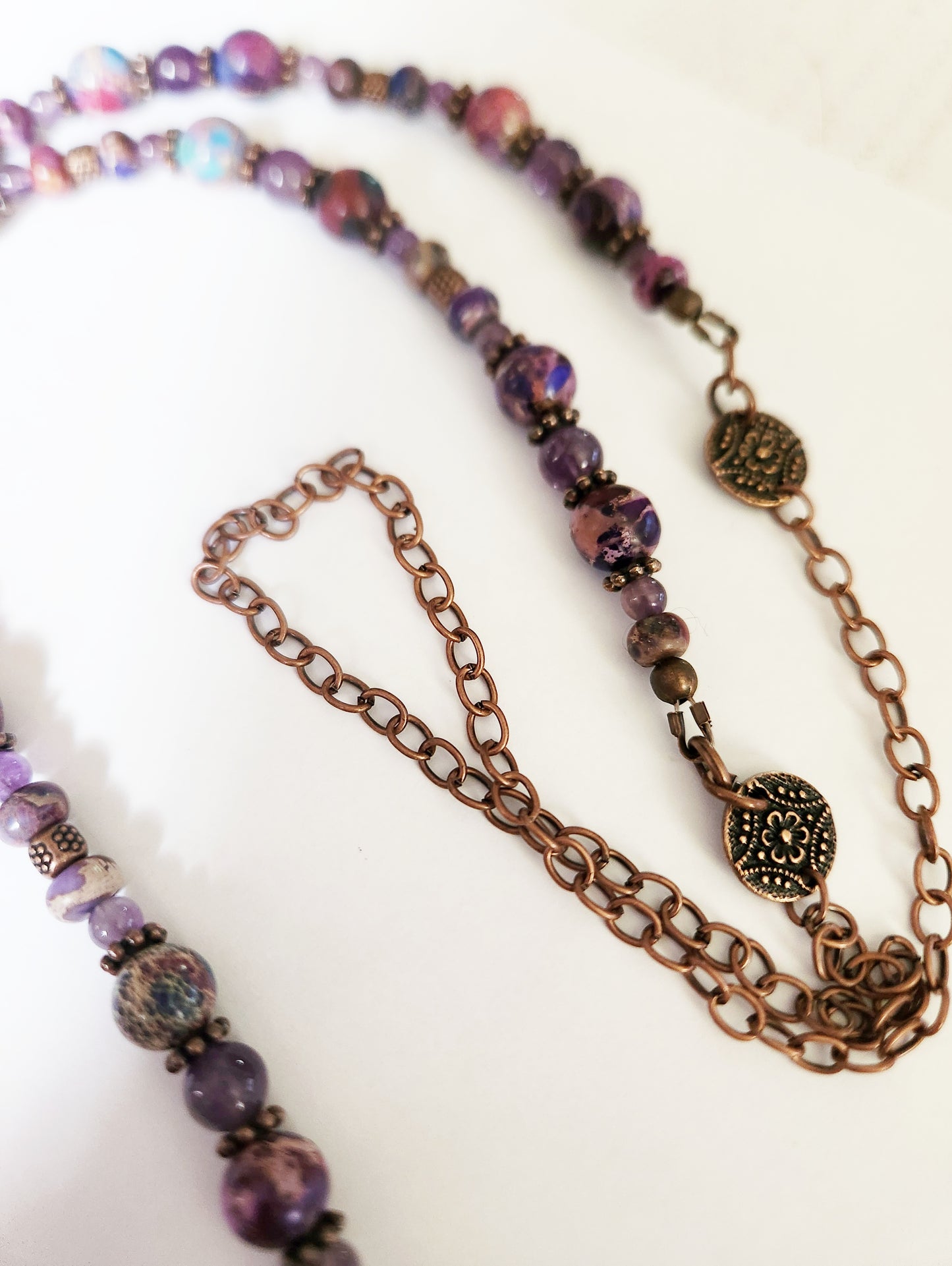 Amethyst gemstone heart copper chain necklace