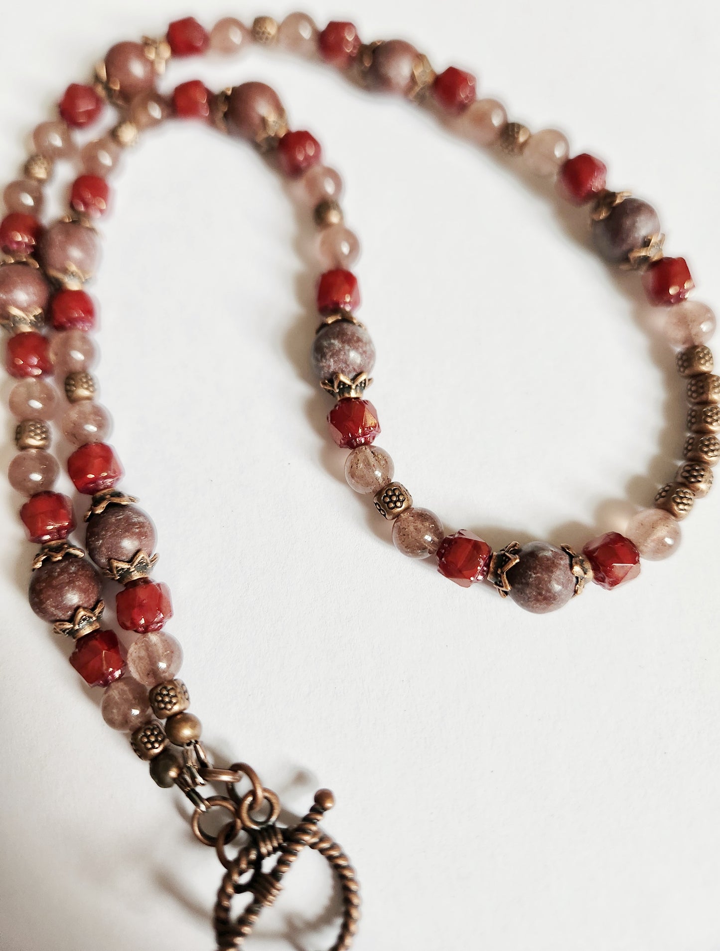 Copper burning heart gemstone necklace