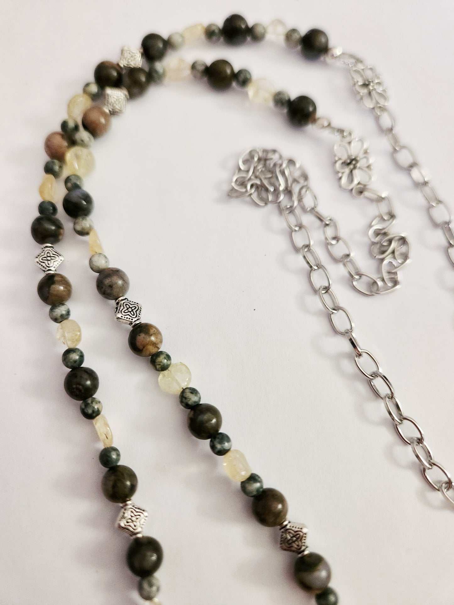 Jasper and Citrine gemstone silver necklace
