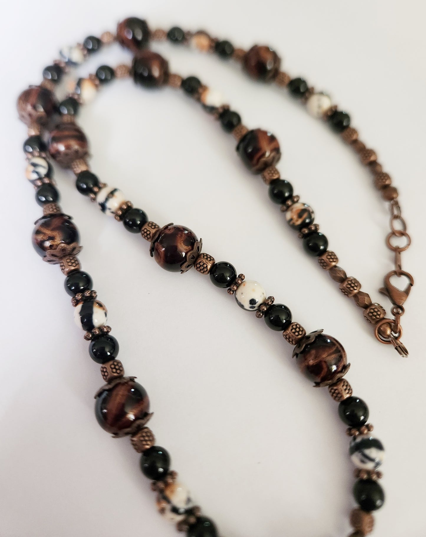 Obsidian and copper necklace, copper chain necklace, gemstone necklace, beaded necklace, unisex necklace, statement necklace, stone necklace, gift for best friend
